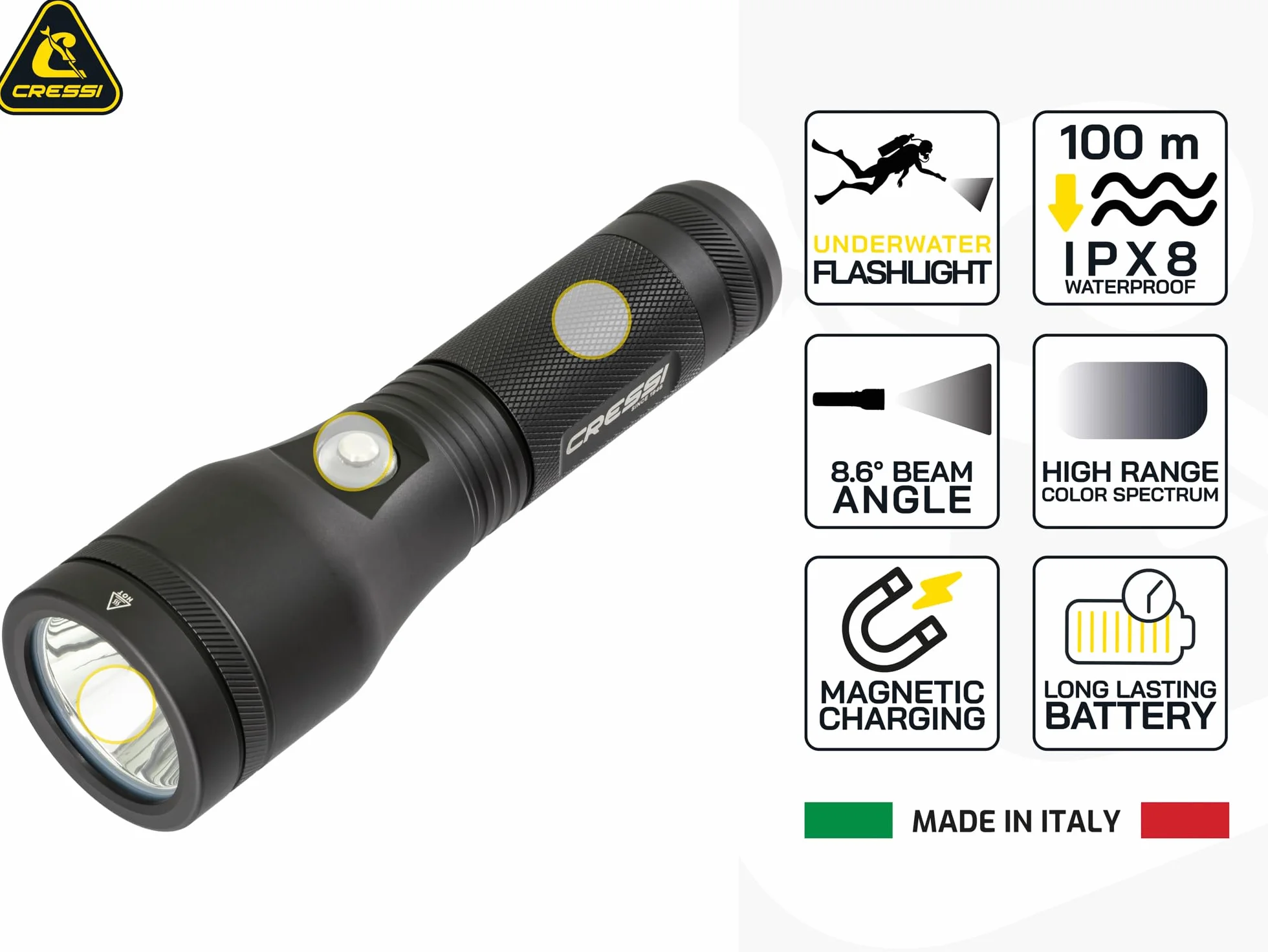 CRESSI Astra 2100 latarka podwodna LED 2100 lumenów wodoodporna IPX8 100 m czarna