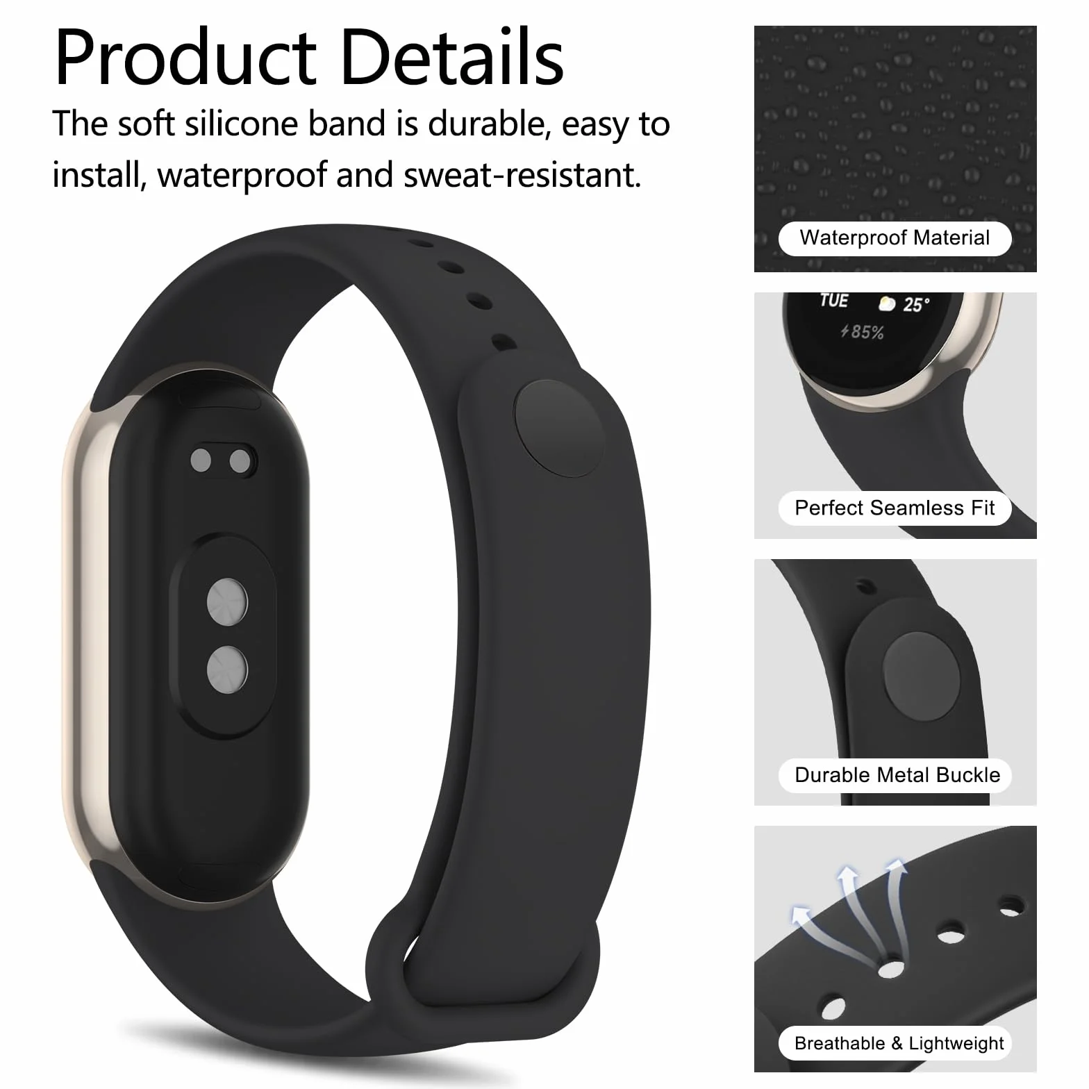 Mugust 2 sztuki bransoletek do Xiaomi Mi Band 8/Xiaomi Mi Band 9, miękki silikon, oddychający, zapasowy pasek do Xiaomi Mi Band 9 / Xiaomi Mi Band 8