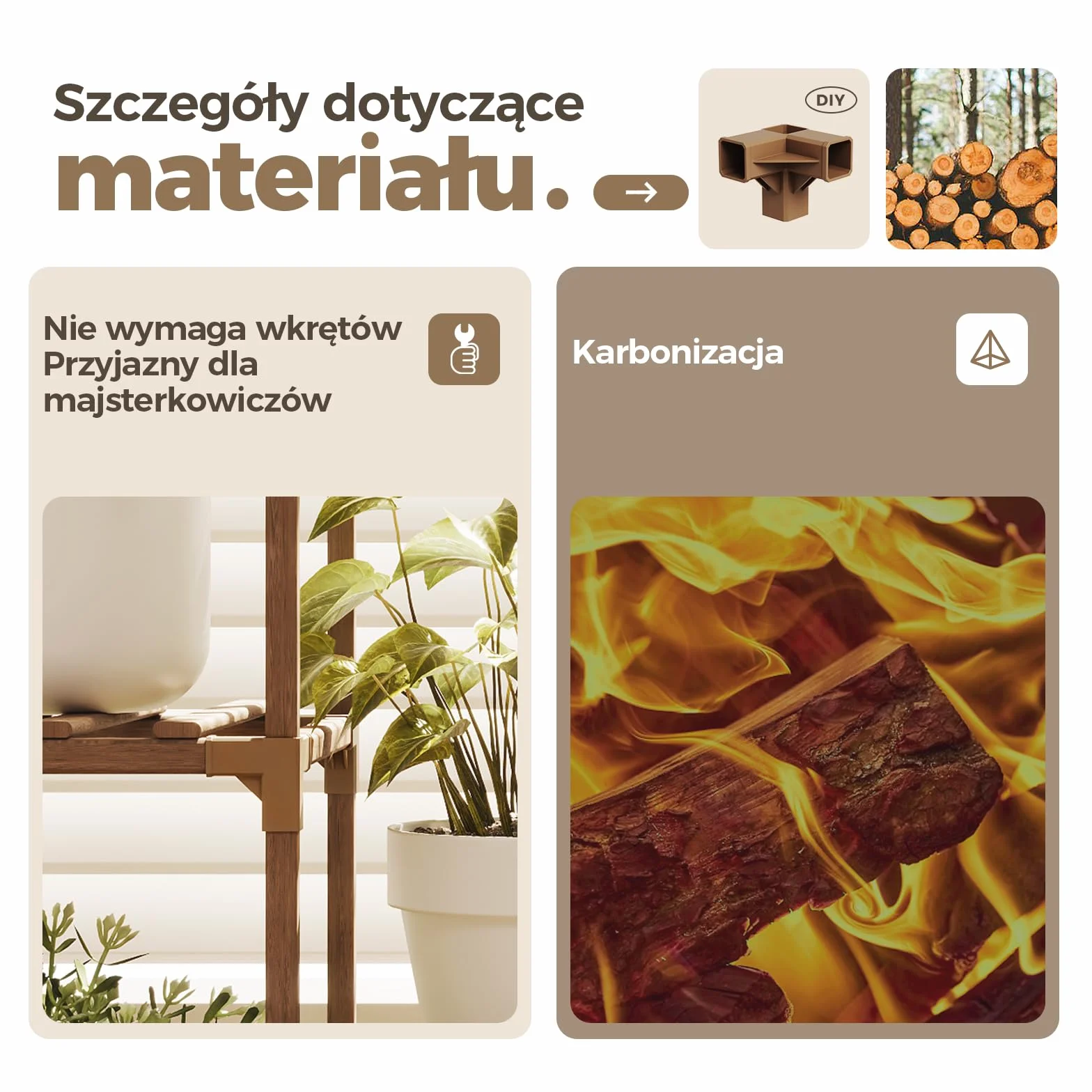 BAMWORLD Drewniana Wisząca Półka na Rośliny - Duży Stojak na Doniczki do Salonu/Tarasu/Balkonu, Brązowa Dekoracja Ogrodowa i Wnętrzowa