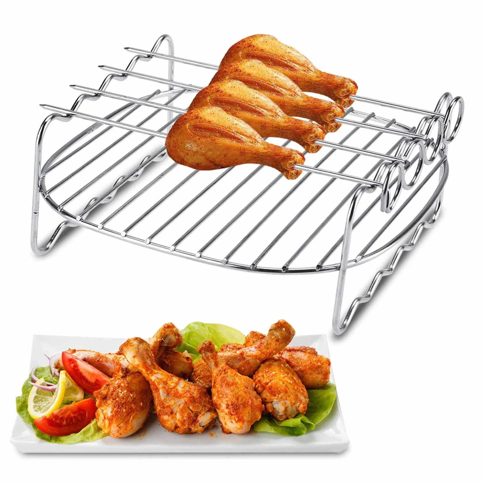 Air Fryer Dwuwarstwowy grill do pieczenia, wymienny stojak na grilla, dwuwarstwowa blacha do pieczenia szaszłyków do frytownicy.
