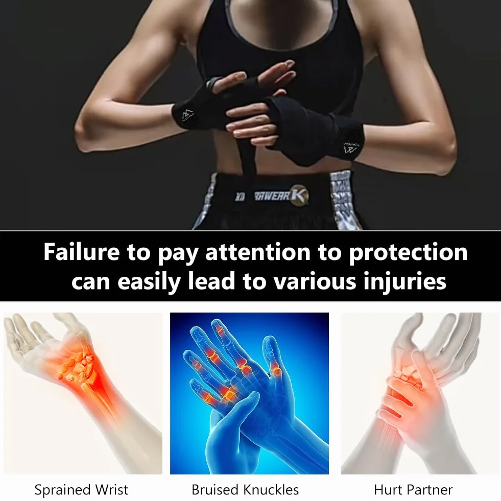flintronic Rękawice wewnętrzne, bandaże do sztuk walki, 2,5 m, elastyczne bandaże na kciuk, do MMA, treningu, muay thai, kickboxingu i sportów walki, czarne