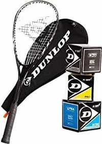 _Dunlop Zestaw do squasha: rakieta do squasha BIOTEC Lite TI Silver Deluxe (1 x Silver Deluxe zestaw z 3 piłkami)