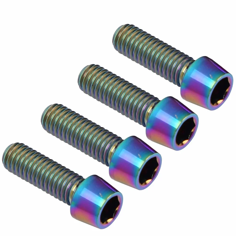 Śruby do dźwigni hamulca, 4 sztuki, M6 x 18 mm, ze stopu tytanu, stożkowe śruby do kierownicy roweru górskiego, wspornika kierownicy, sztycy podsiodłowej