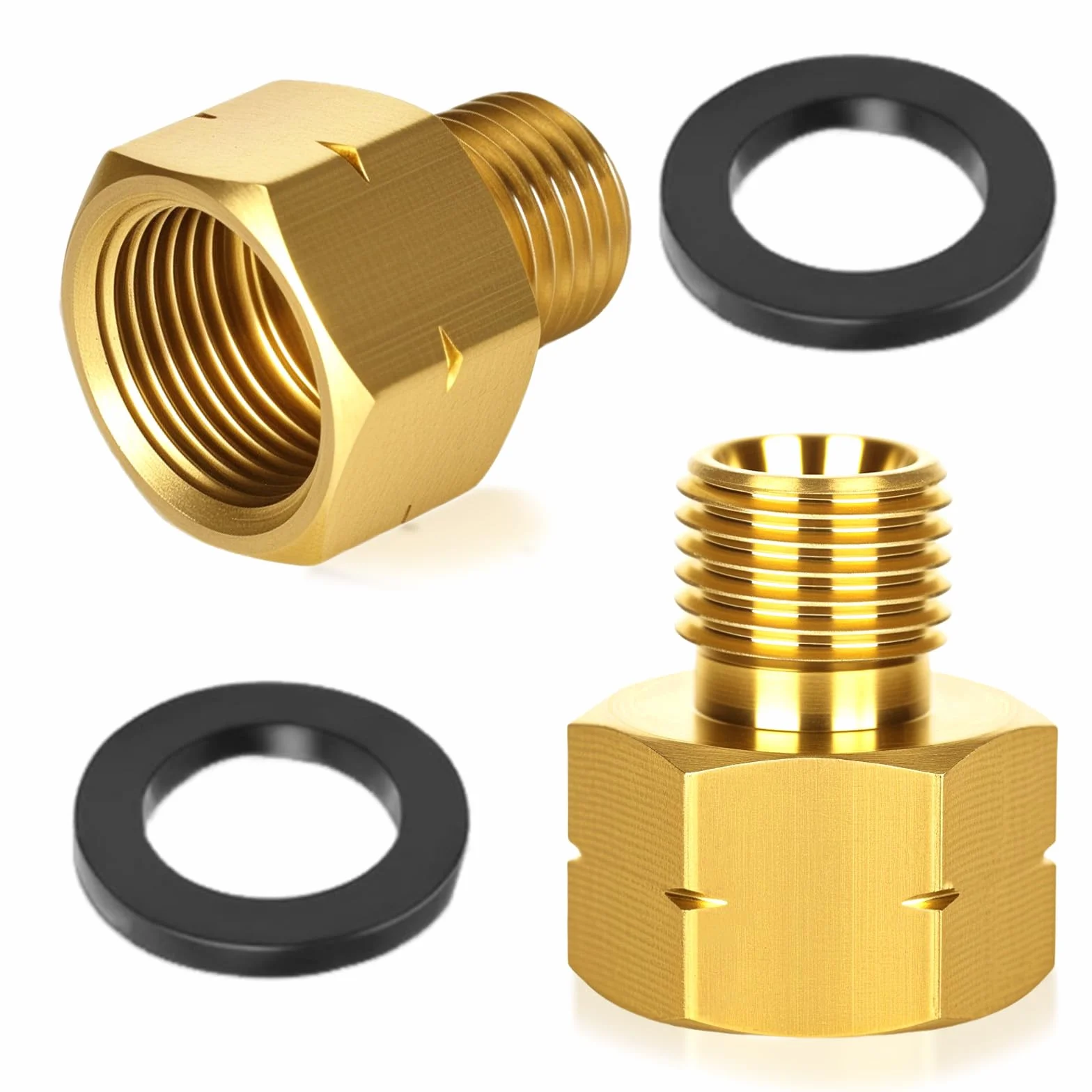 Adapter do butli gazowych, 2 sztuki, 3/8 na 1/4, mosiężny adapter do butli gazowych, złącze do butli gazowej, złączka, pierścień uszczelniający, adapter gazu gwint wewnętrzny 3/8" x gwint