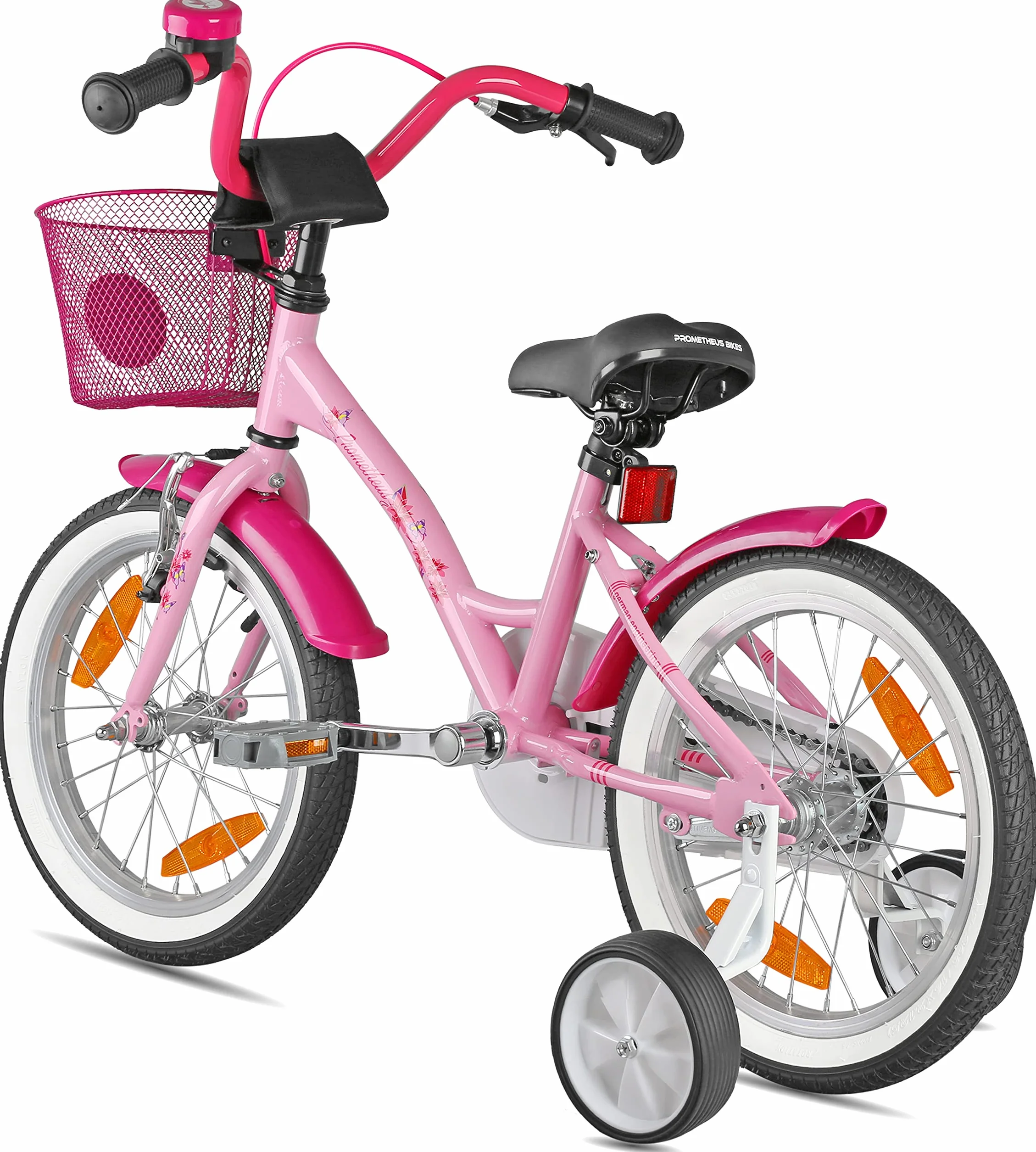 PROMETHEUS BICYCLES rower dziecięcy 16 cali dla dziewczynki z kółkami treningowymi hamulec nożny różowy