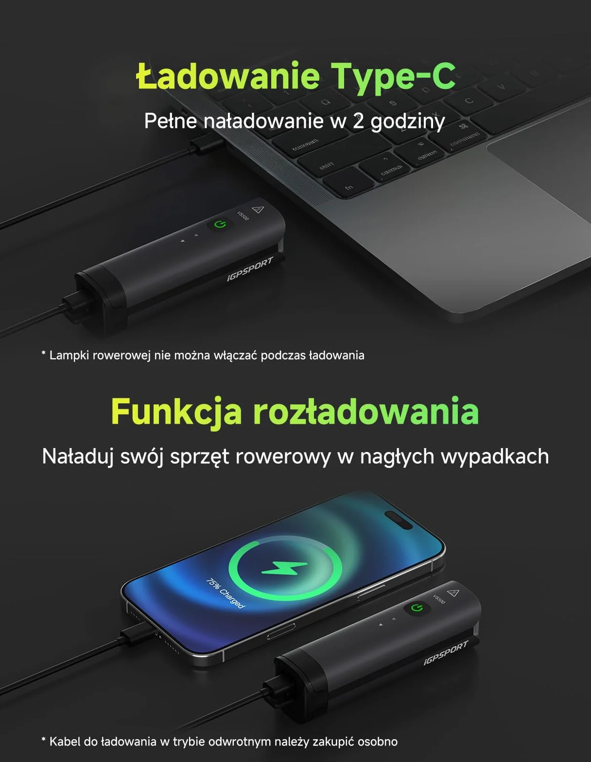 iGPSPORT VS500 Przednie Światła Rowerowe 500 Lumenów, Bateria 3000 mAh, USB-C