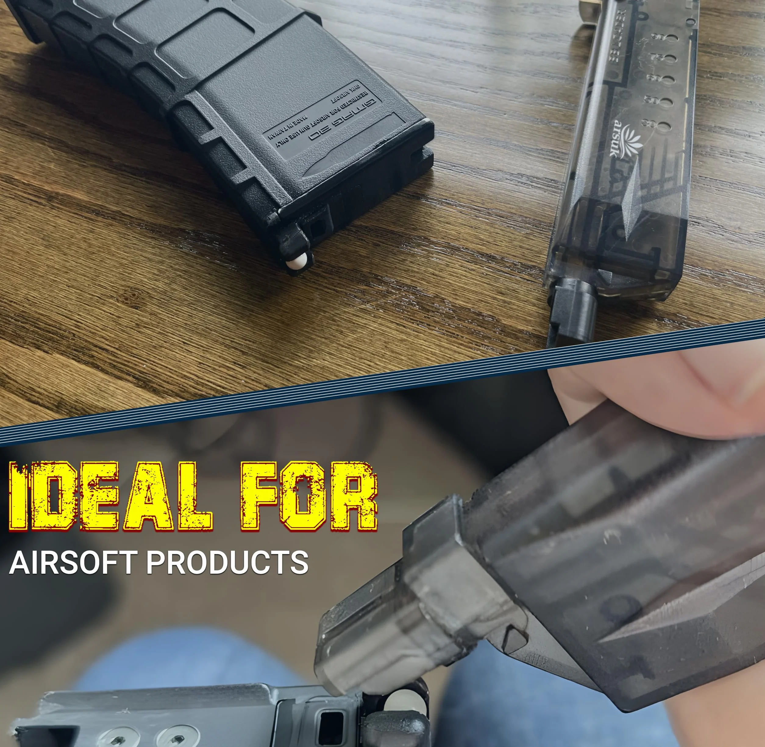 Arsuk Speedloader Airsoft 6 mm z adapterem – 90 kul BB – Czarny – Szybki ładowacz do kulek BB – Narzędzie do błyskawicznego przeładowania magazynków Airsoft: pistolety, repliki i kar