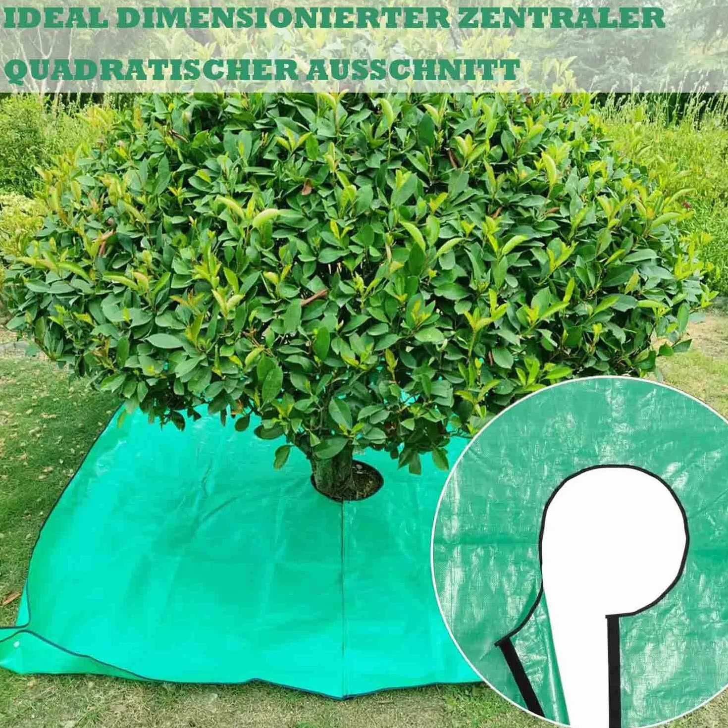 Mata do przycinania roślin z otworem 30 cm, przycinanie drzew, wodoszczelna plandeka ogrodowa z 4 narożnikami i klamrami narożnymi, możliwość wstawania, mocowania wokół drzew i krzewów