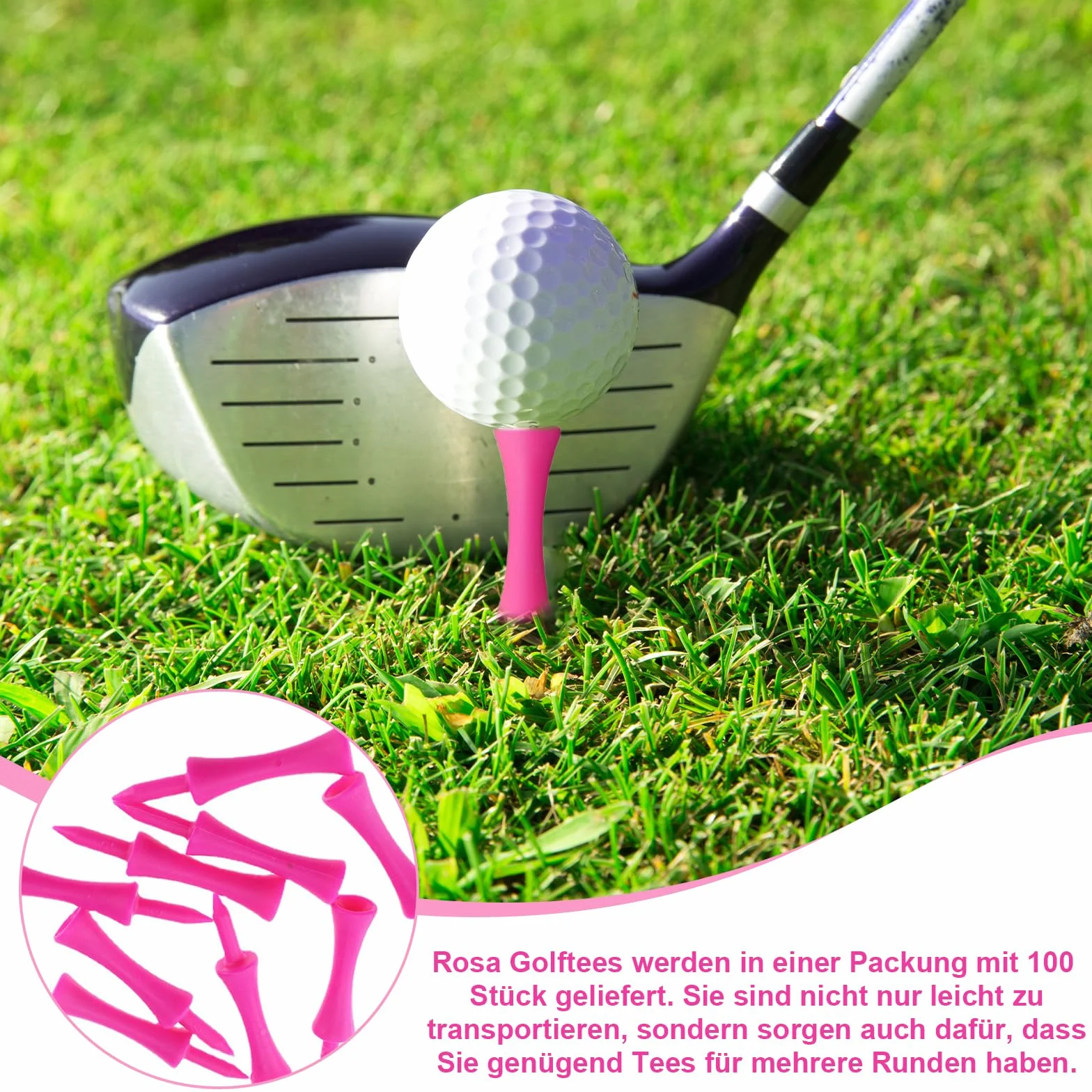 Koszulki golfowe z tworzywa sztucznego 57 mm, różowe, wytrzymałe, nietłukące się do ćwiczeń