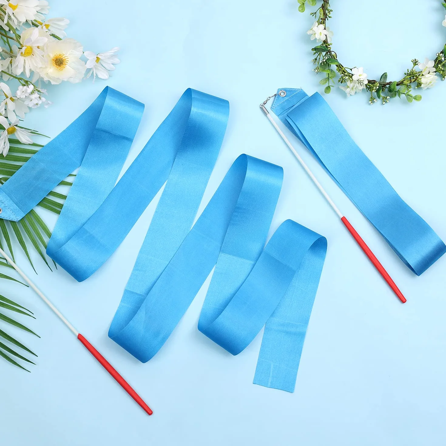 2 szt. Taneczne Wstazki Baletowe, 2m Dance Ribbons Wstazka Gimnastyczna Tecza Dance Ribbons dla Dzieci Taniec Artystyczny Trening Impreza, z Rózdzka Tancerki Wstazki