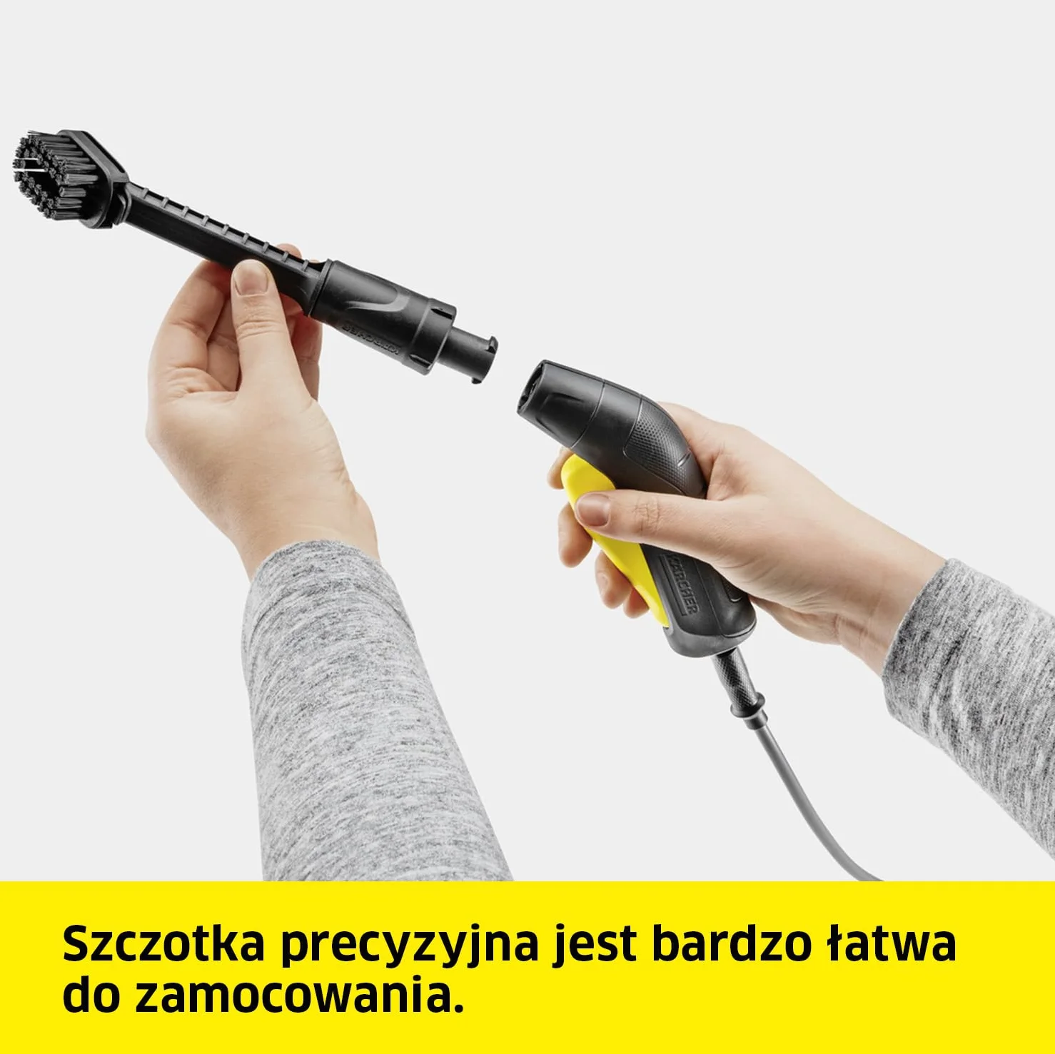 Kärcher szczotka precyzyjna, do trudno dostępnych miejsc, łatwy montaż, wymienna głowica szczotki, kompatybilna ze wszystkimi myjkami terenowymi Kärcher OC 3, OC 3 Plus i OC 3 Foldable