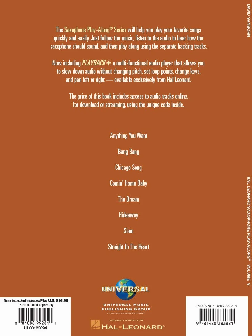 David Sanborn Saxophone Play-Along Volume 8 Book/Online Audio
