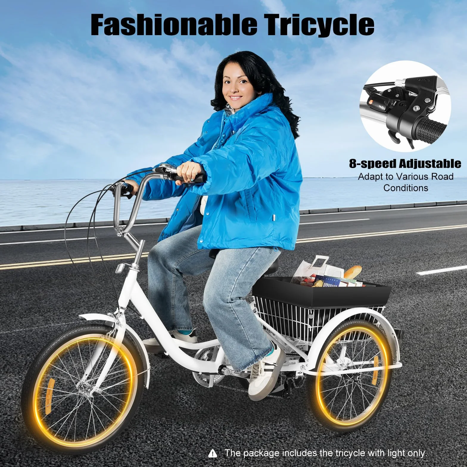 Rower trójkołowy 20" dla dorosłych 8-biegowy z koszem na zakupy Cargo-Bike