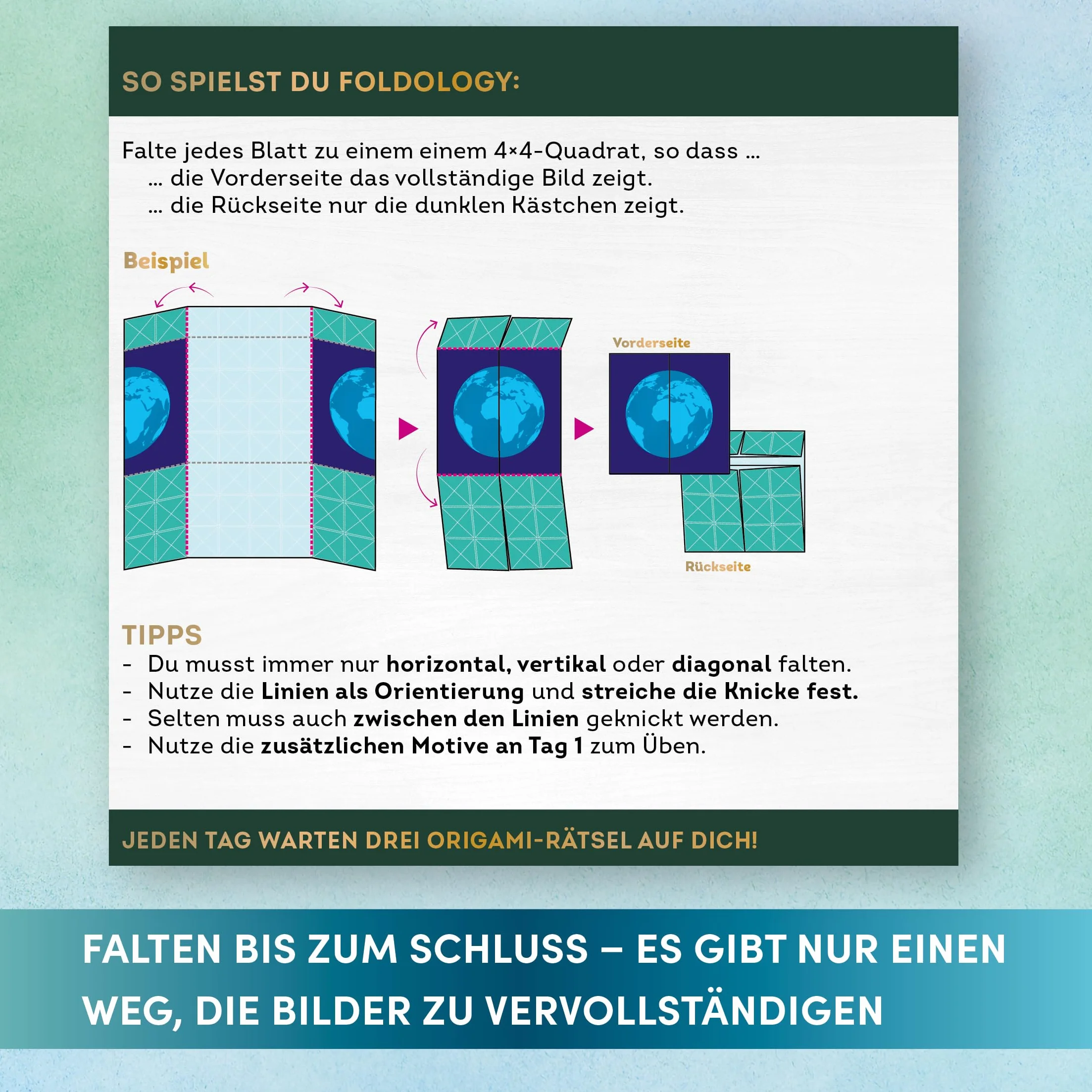 Foldology – Der Origami-Rätsel-Adventskalender: Mehrere einzigartige Falträtsel für jeden Tag im Advent. Der Adventskalender für helle Köpfe und geschickte Hände. Ideal für Jung und Alt