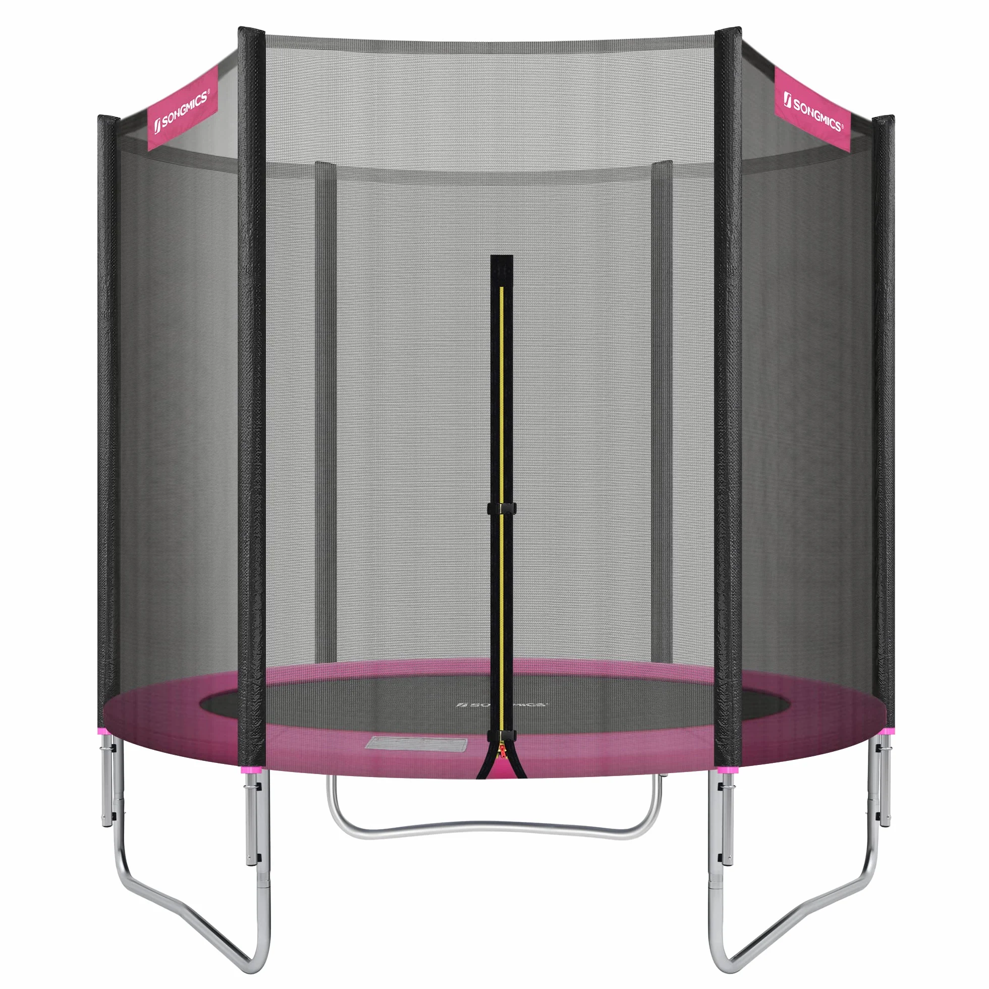 SONGMICS trampolina zewnętrzna, trampolina ogrodowa Ø 183 cm, z siatką zabezpieczającą, osłoną zabezpieczającą, nośność do 100 kg, do ogrodu, różowa STR061P01