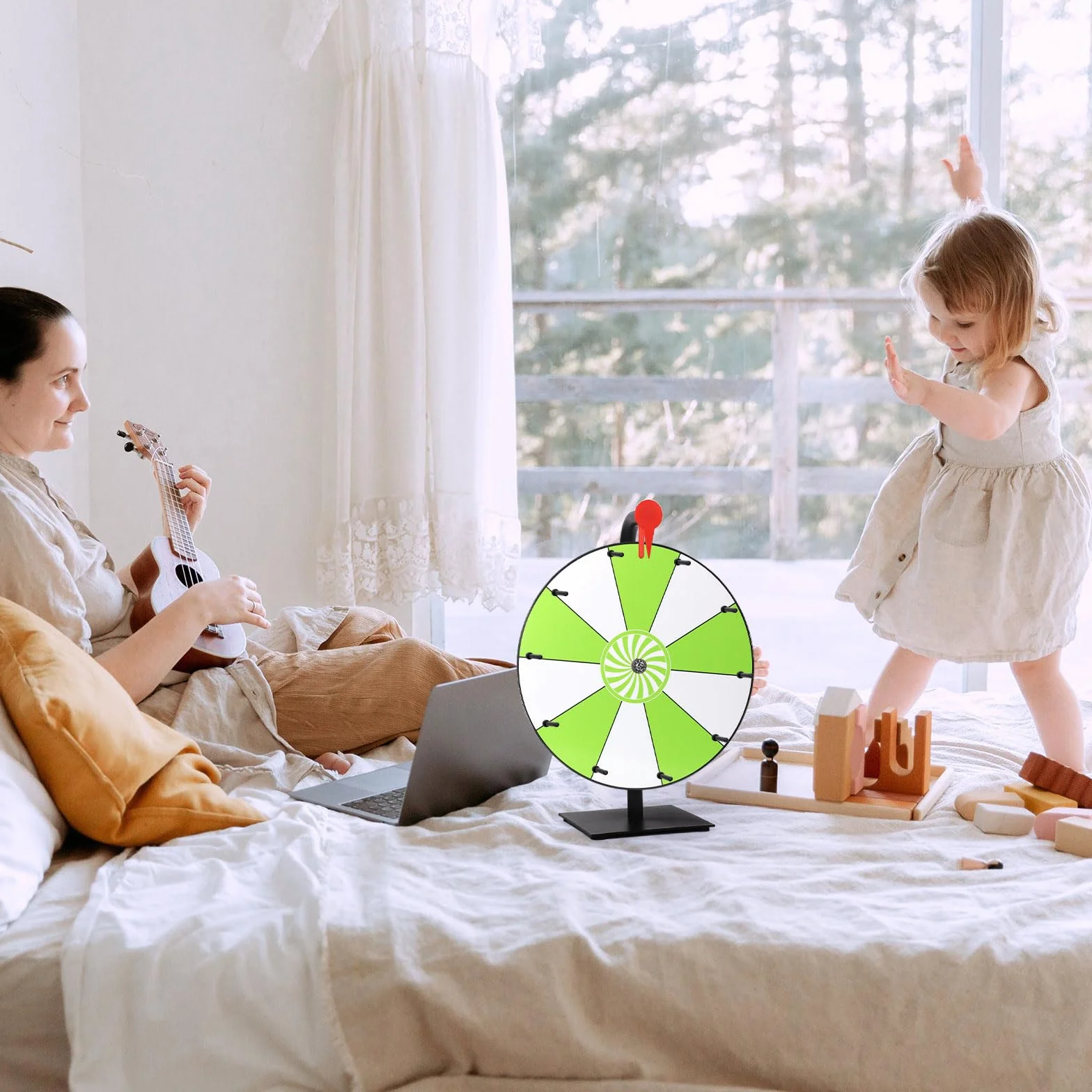 Obracające Się Koło z Nagrodami 30cm 10 Miejsc Spinner Wheel of Fortune z Podstawką Zielony