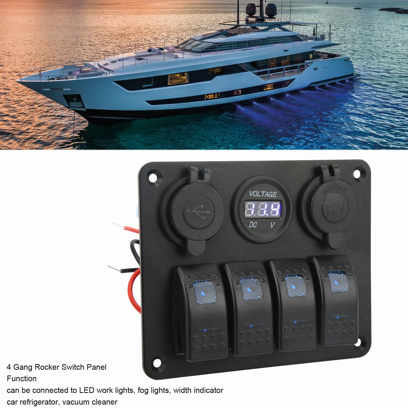 Panel Przełączników Morskich 4 Gang Kołyskowych z Gniazdem USB ON Off dla Łodzi RV Yacht
