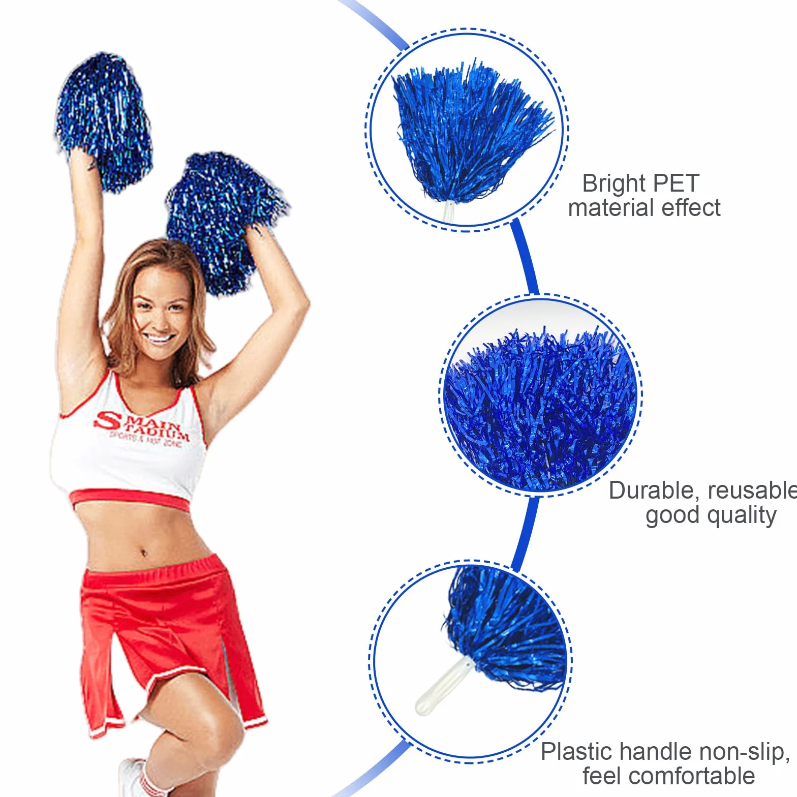 GBKDQQ 12 pomponów cheerleaderek, pompony sportowe, pompony cheerleaderki, na imprezy sportowe, gry w piłkę, tańce, imprezy karnawałowe, niebieskie