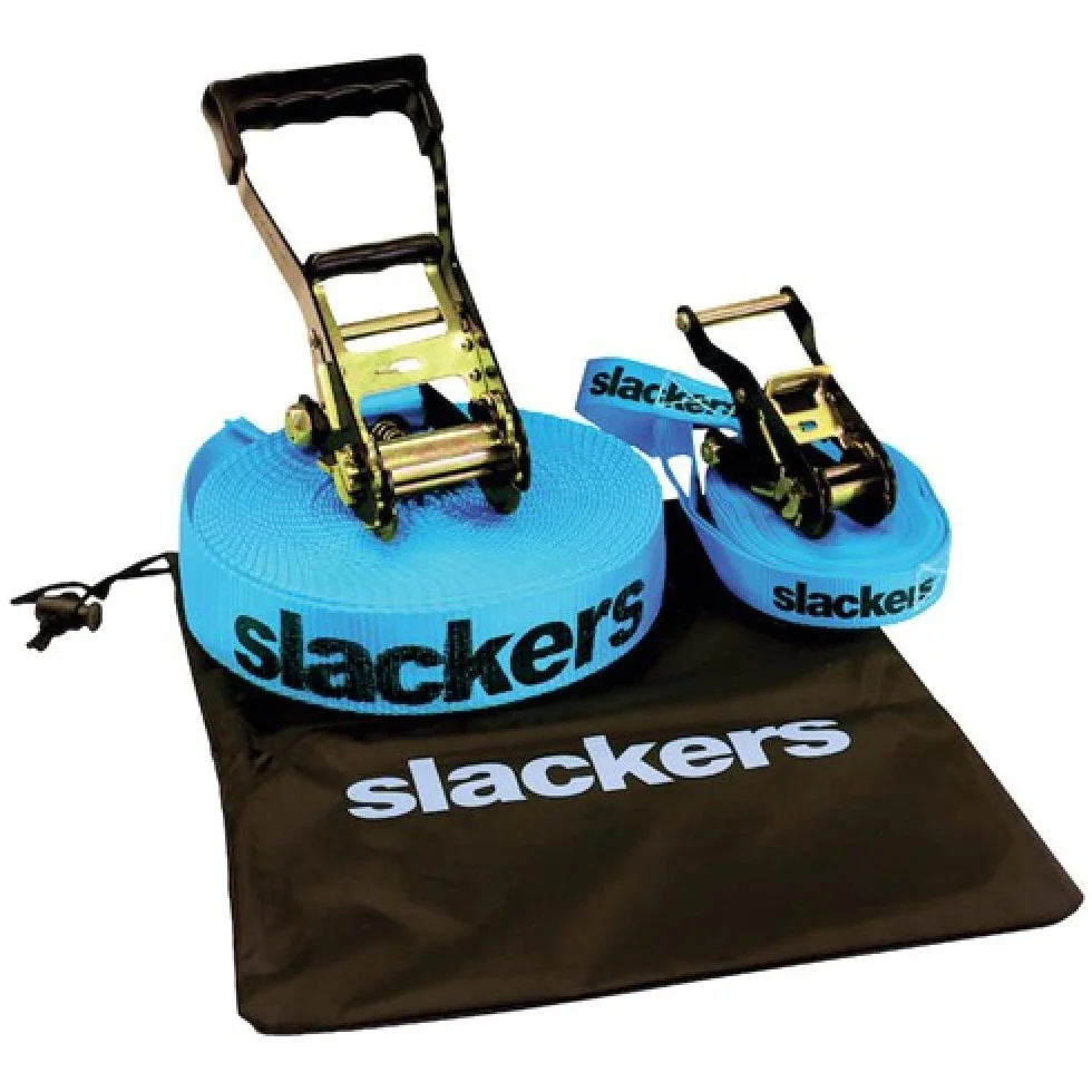 Slackers USA Slackline Classic 15 m zestaw z Teaching Line poręcz do nauki z zabezpieczeniem grzechotką