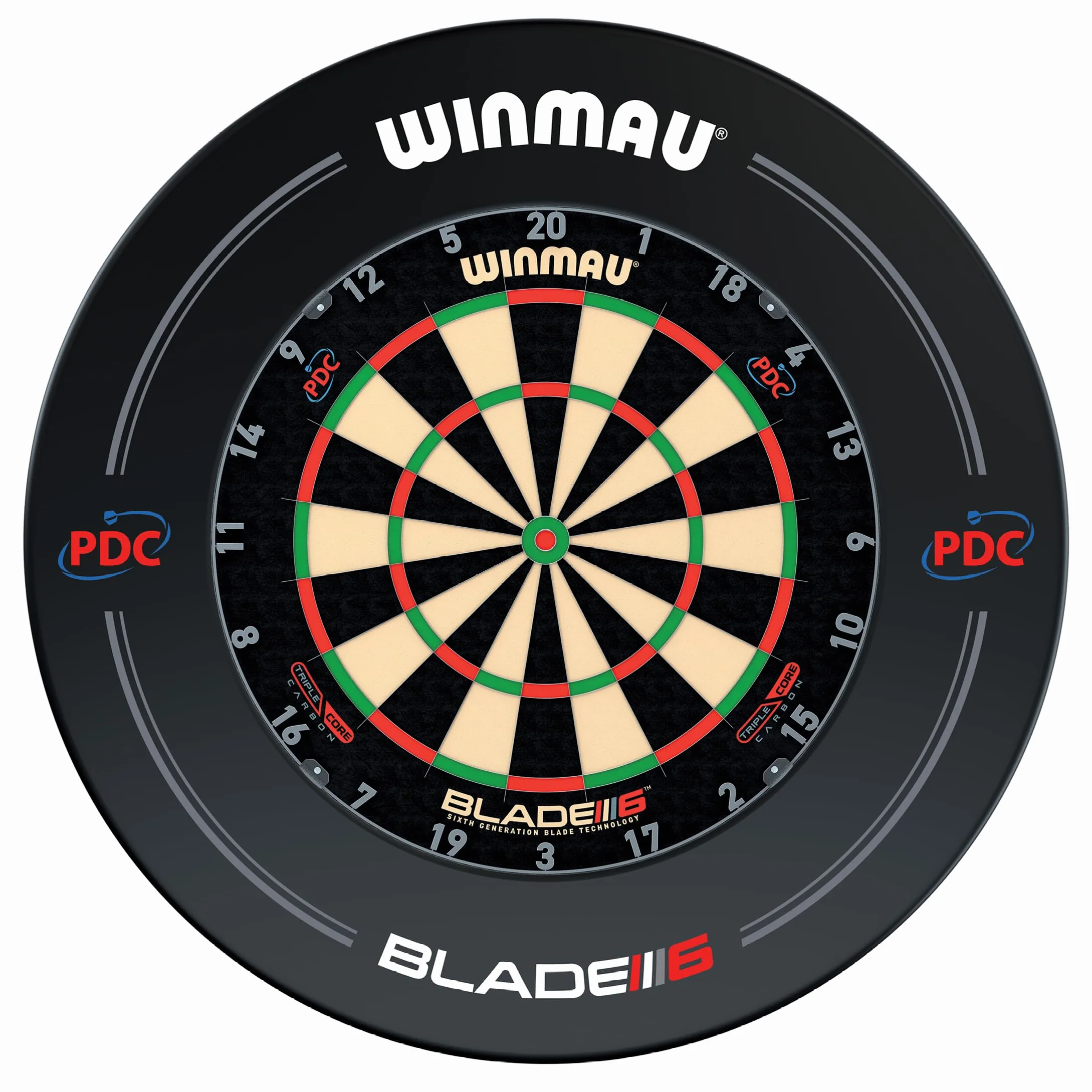 WINMAU Triple Core tarcza do darta z obramowaniem PDC, 2 zestawy stalowych rzutek, system Rota-Lock