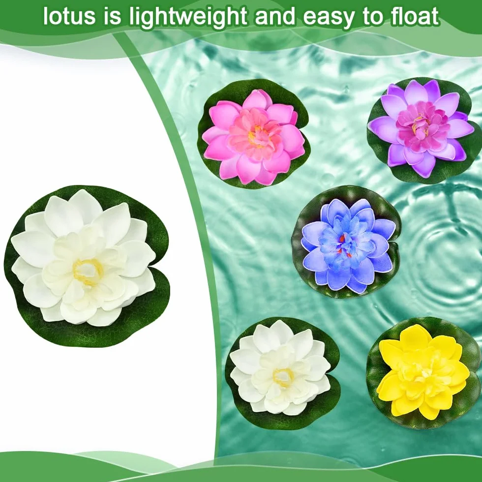 10 szt. sztucznych lilii wodnych, 10 cm, pływające kwiaty, lilie wodne, sztuczne kwiaty, kwiat lotosu, sztuczny lotus, dekoracja stawu ogrodowego, 5 kolorów