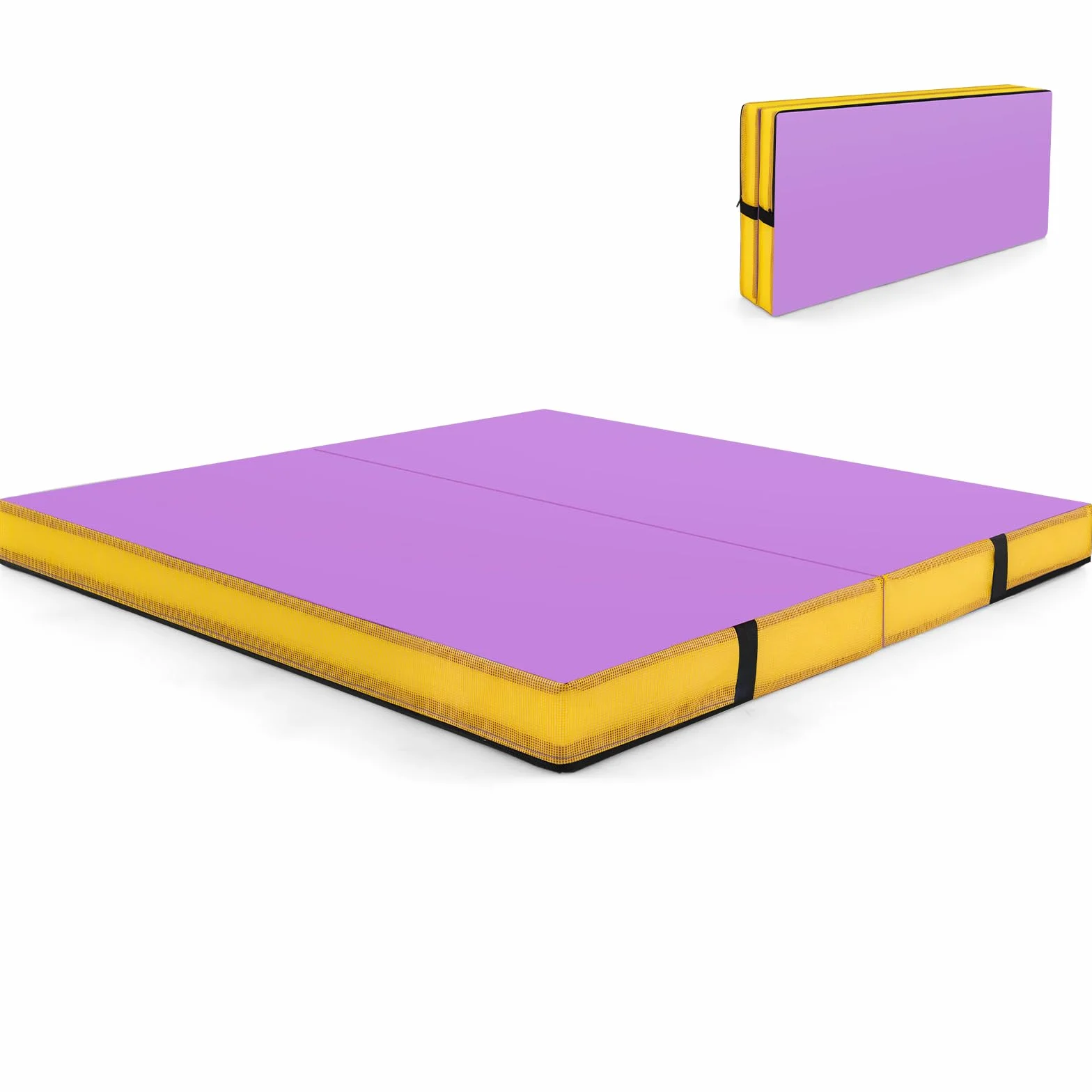 COSTWAY Składana mata gimnastyczna 122x122x10 cm kwadratowa mata sportowa z obiciem PU