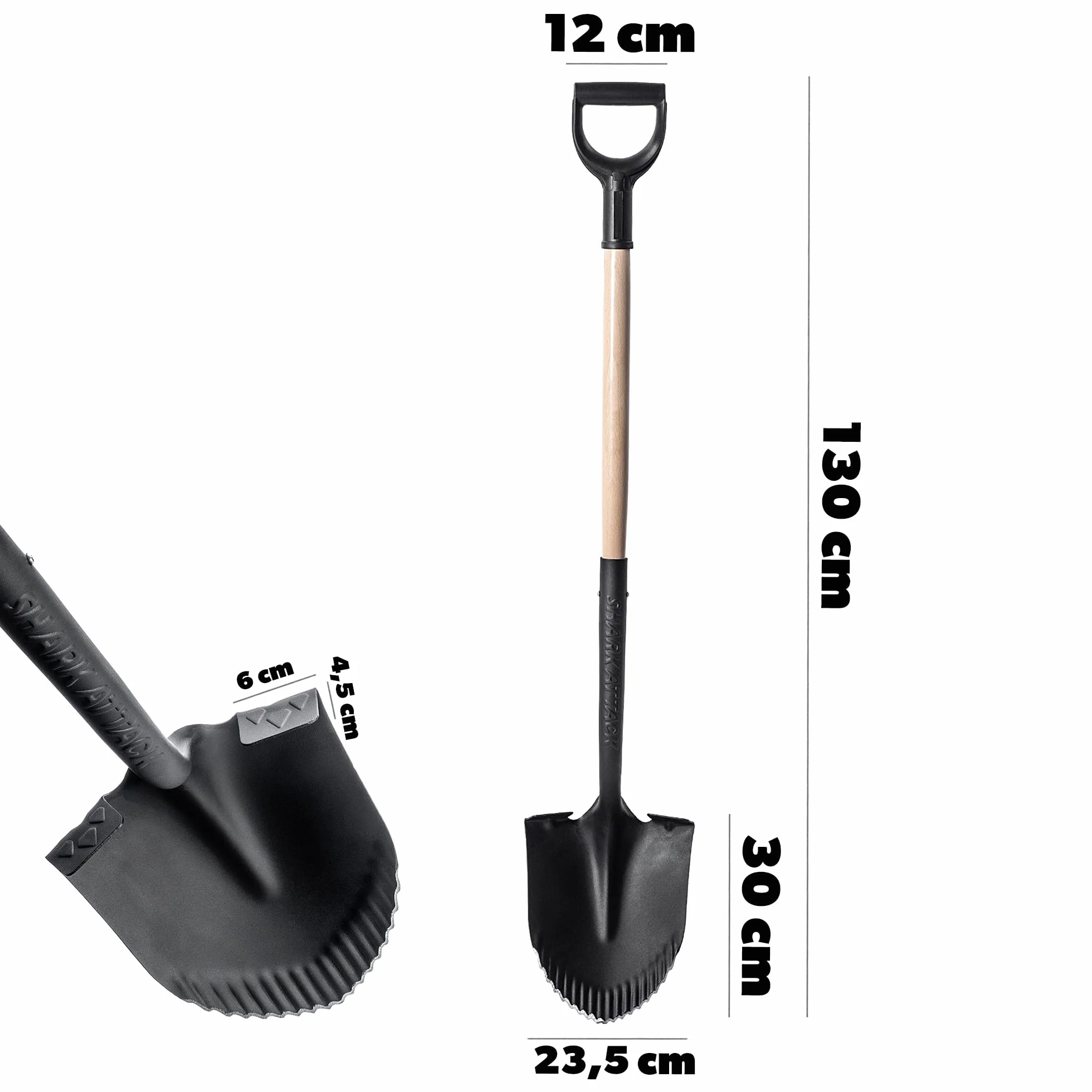 KADAX Szpadel drenażowy, spiczasty, z uchwytem D i trzonkiem, lekki, z zębami 130 x 23,5 cm do wykopów i rowków drenażowych w twardej, mokrej ziemi