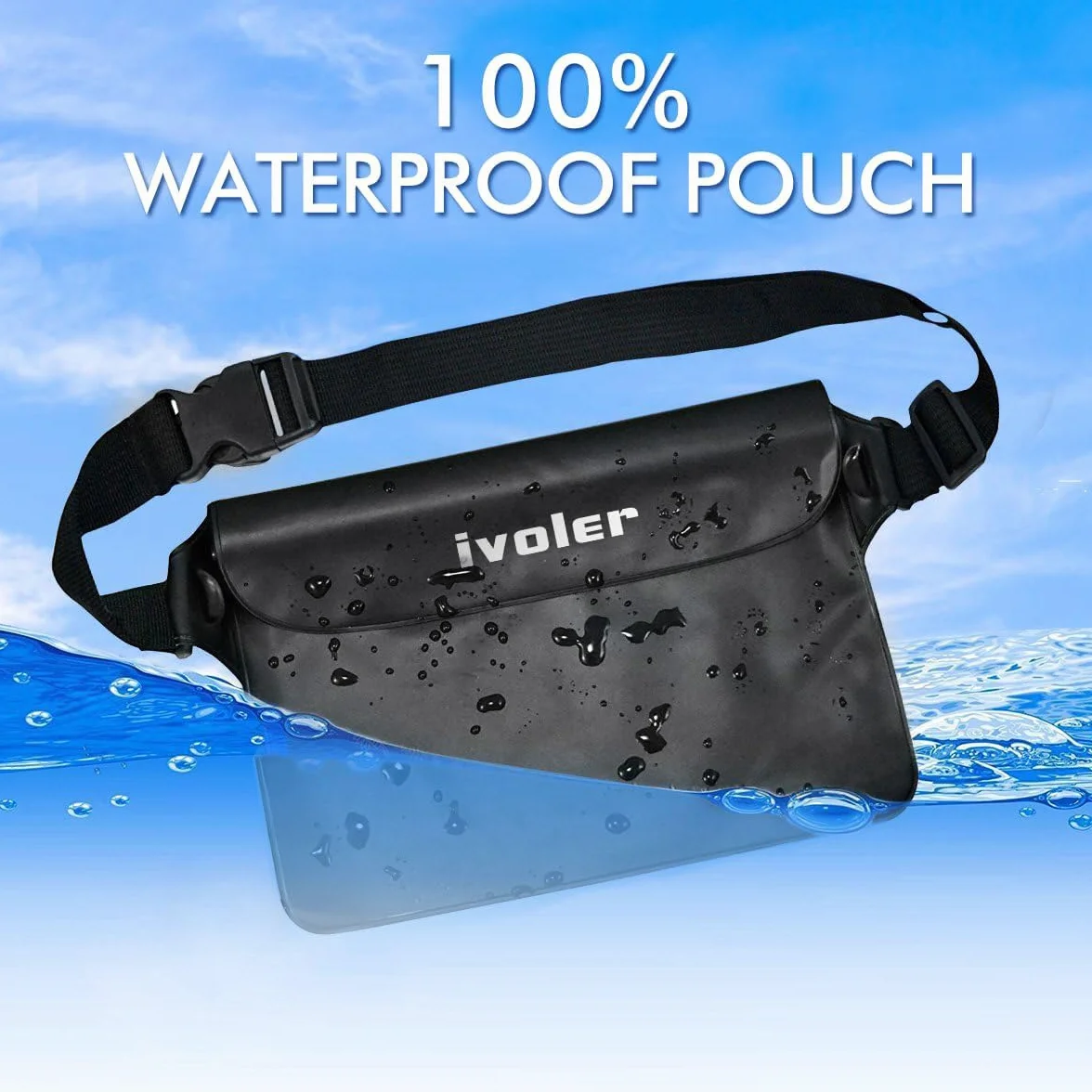 ivoler [2 szt. Uniwersalna wodoodporna saszetka z paskiem w talii, wodoszczelna torba plażowa, pływanie, rafting, kajak, piesze wycieczki, wędkowanie, wspinaczka, kemping itp. (czarny + różowy)