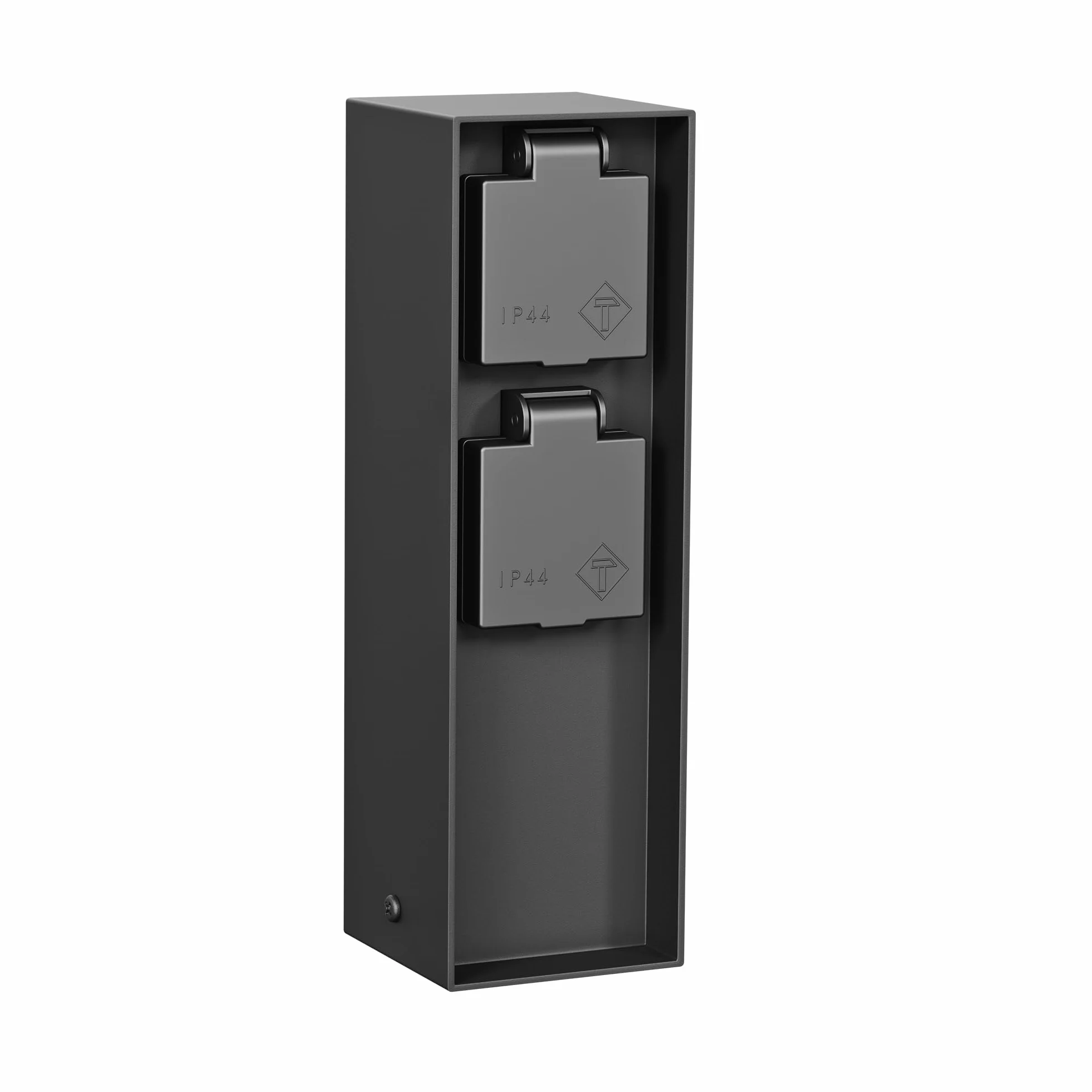 ledscom.de Gniazdo ogrodowe POKU z kolcem do montażu na zewnątrz, IP44, 2-drożne, czarne, kwadratowe, 23cm