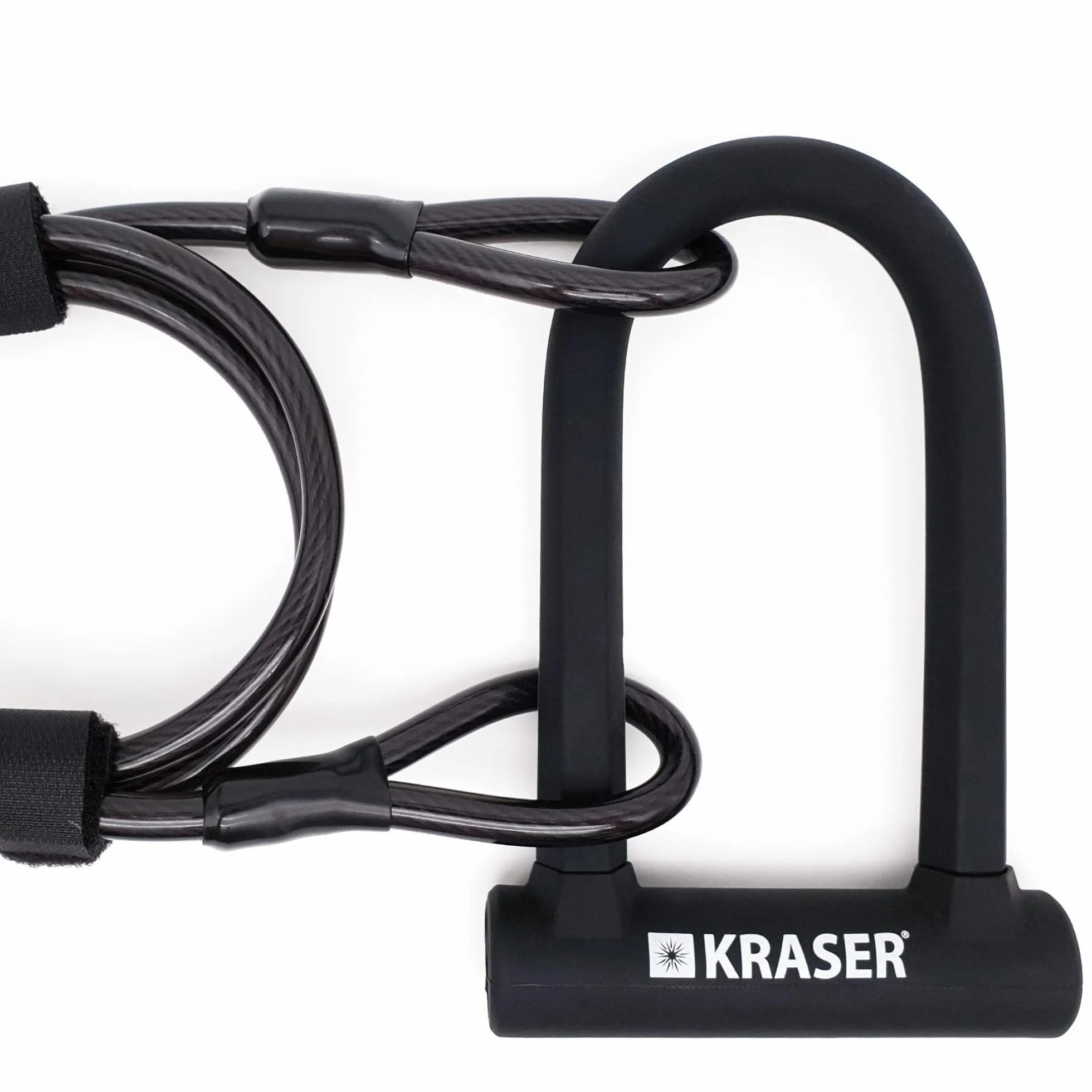KRASER KR65145B Zapięcie Rowerowe Universalny Rower U-lock Blokada + Metalowa Elastyczne Kablowa 120cm + Uchwytem Montażowym