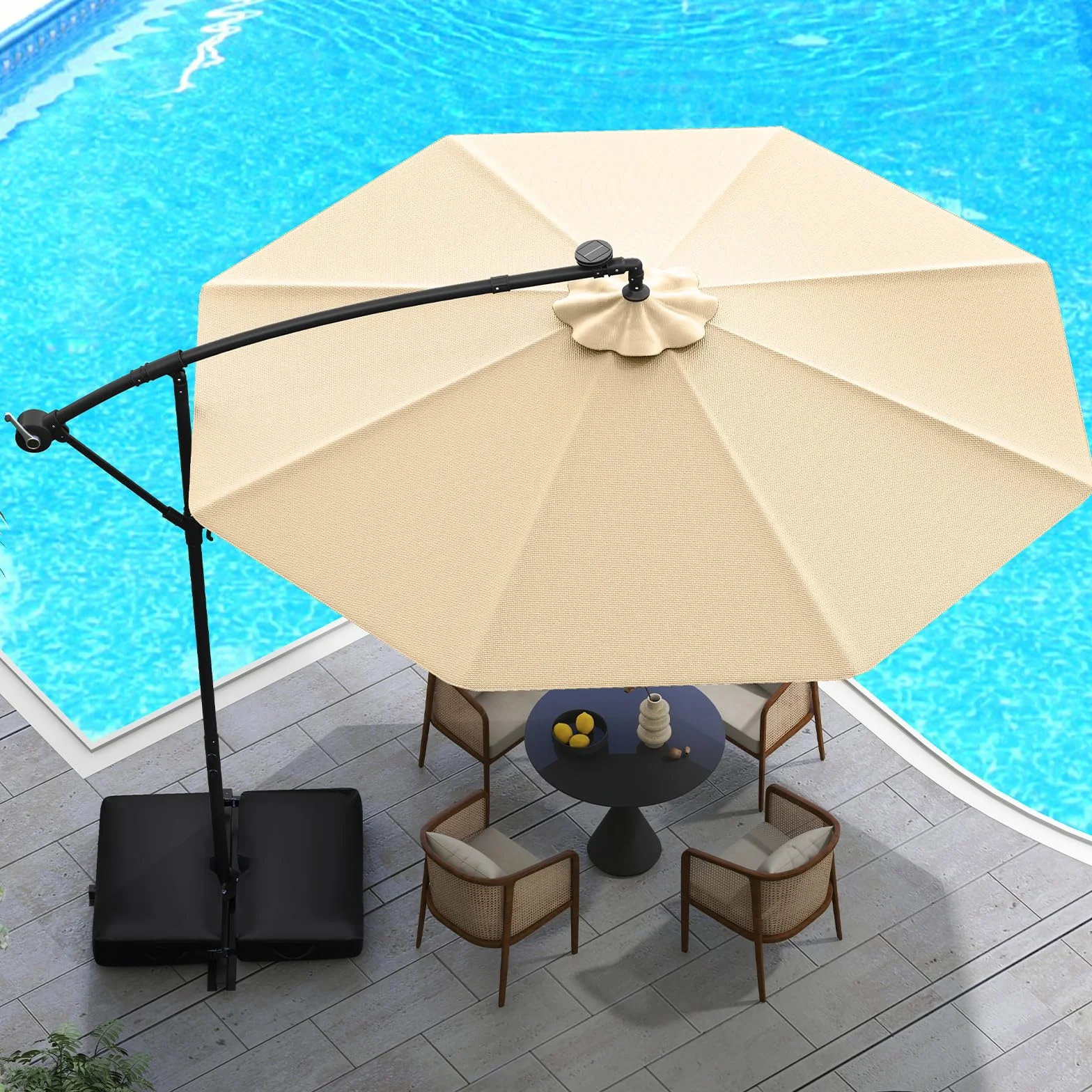COSTWAY Parasol przeciwsłoneczny z workiem na piasek, 300 cm, z 40 solarnymi diodami LED i korbą, parasol ogrodowy, ochrona przed promieniowaniem UV, parasol na taras, do ogrodu, na basen, taras