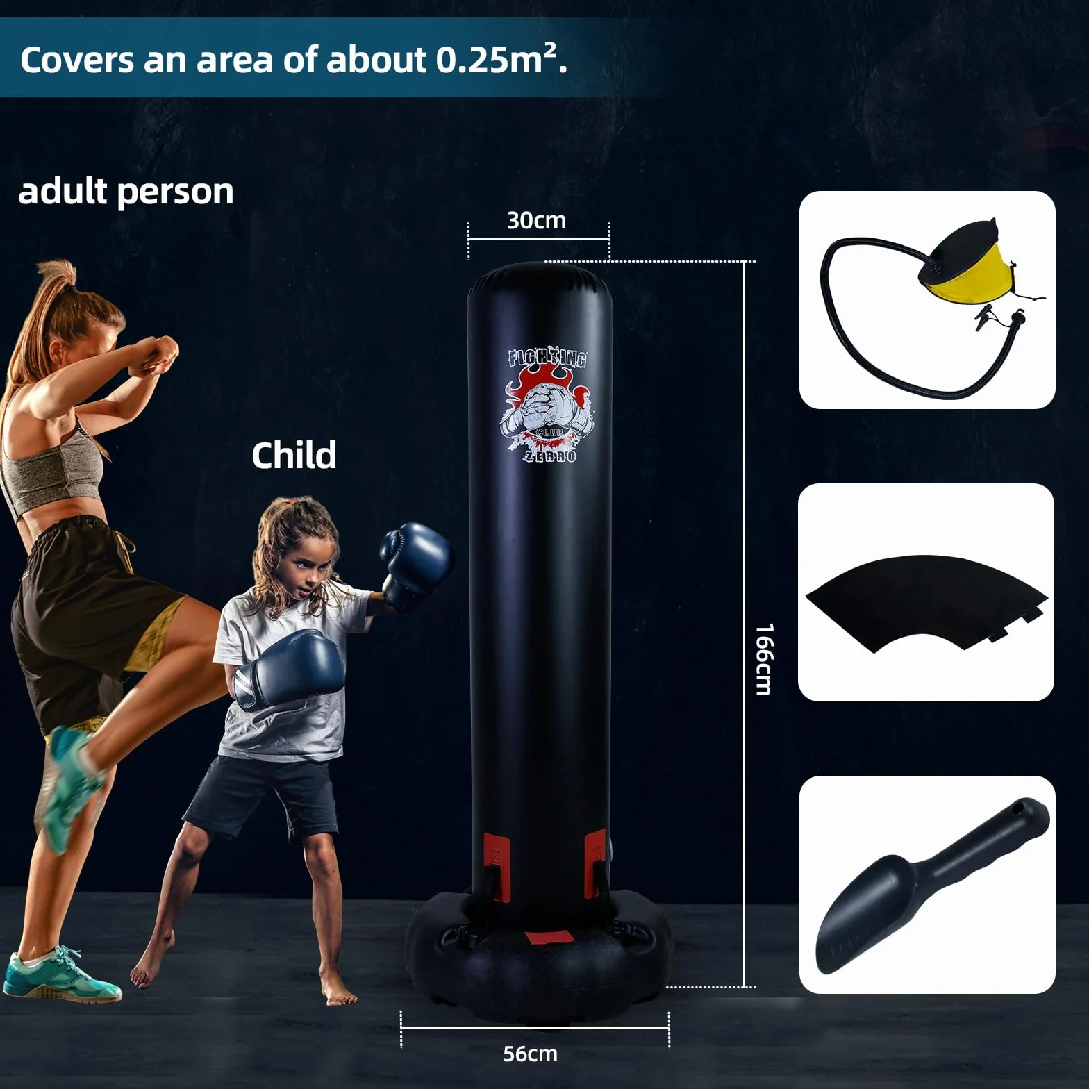 ZERRO worek bokserski 166 cm wolnostojący nadmuchiwany Heavy Duty do boksu kickboxingu MMA