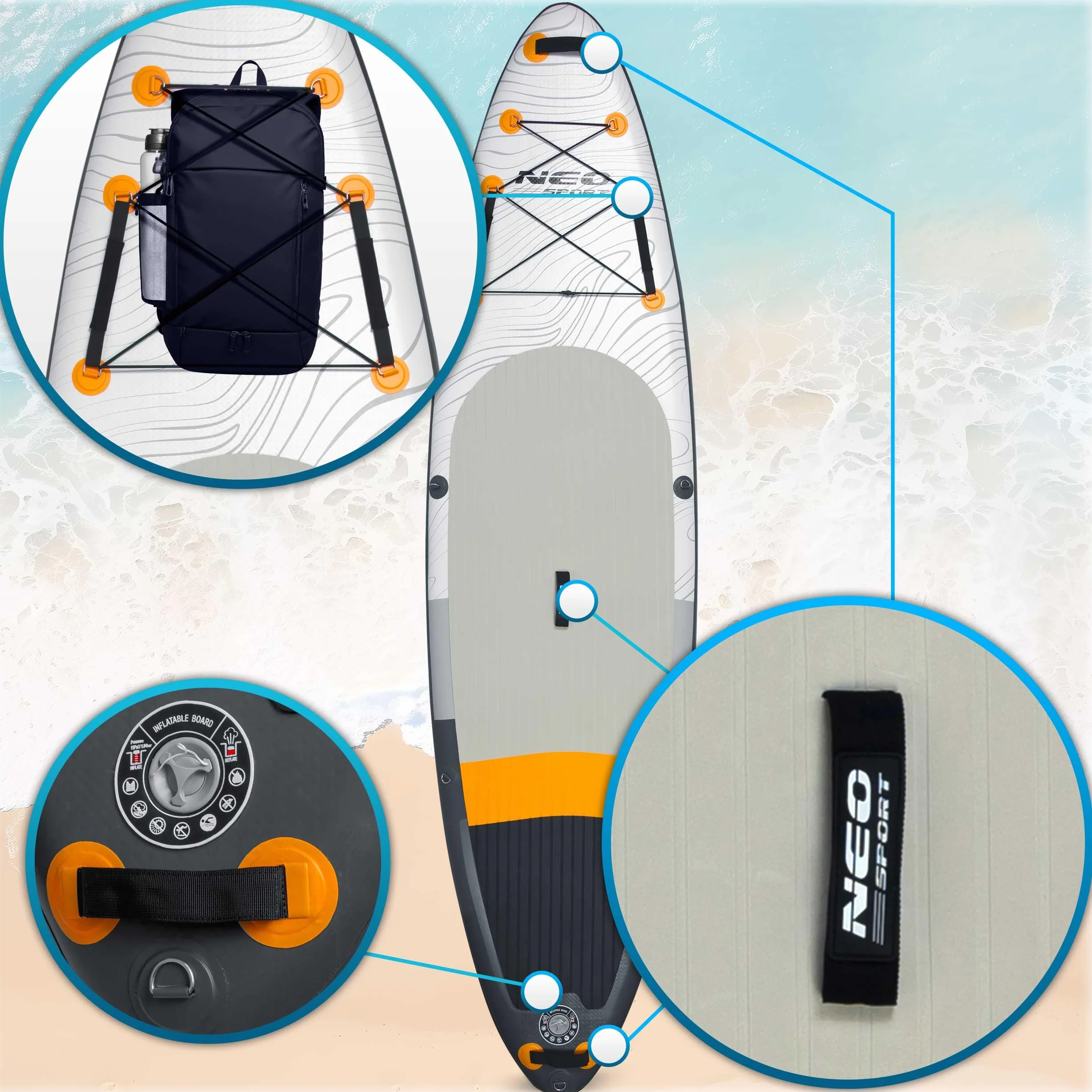 Neo-Sport Deska SUP Nadmuchiwana 320 x 84 x 15 cm z Pompką Ręczną Smyczą Plecakiem Siedziskiem