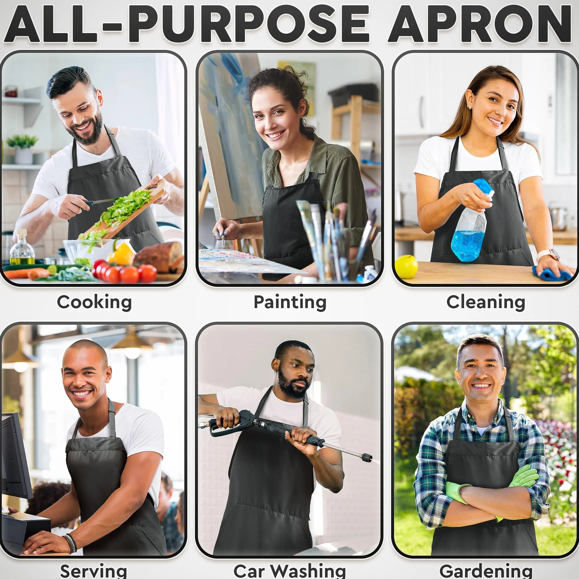 Kitchen Apron for Men & Women - Adjustable Black Apron w/ 1 Large Pocket - 80% Polyester + 20% Cotton Apron for Cooking, Baking, Cleaning & More