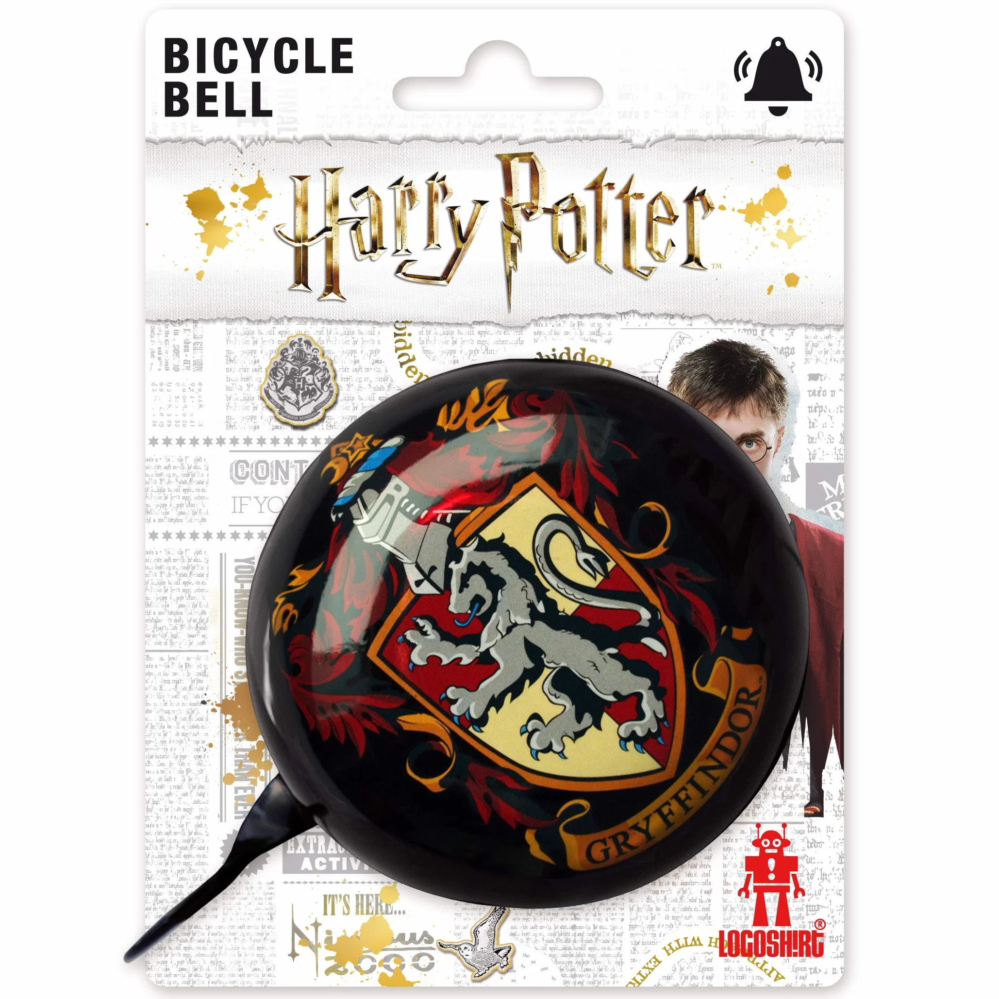 Logoshirt® Harry Potter I Gryffindor I Logo I Dzwonek rowerowy I Klasyczny I Retro I 80 mm I Metal I Przyjemny dźwięk I Licencjonowany oryginalny design