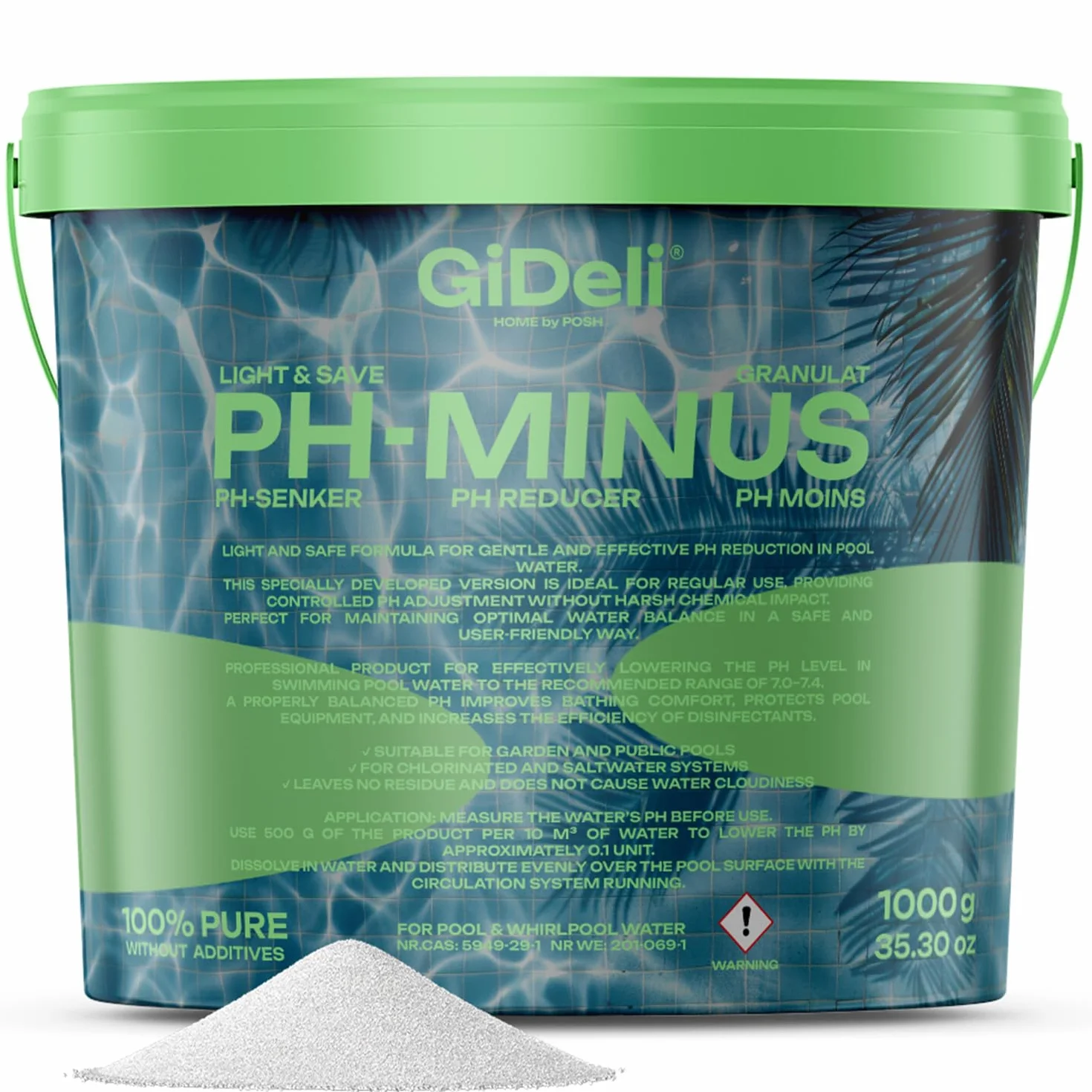 pH Minus Light granulat 1 kg w wiaderku, obniża pH w basenie, środek do pielęgnacji wody z hydromasażem zapewnia krystalicznie czystą wodę, idealny do wszystkich rodzajów basenów, łatwe dozowanie pH