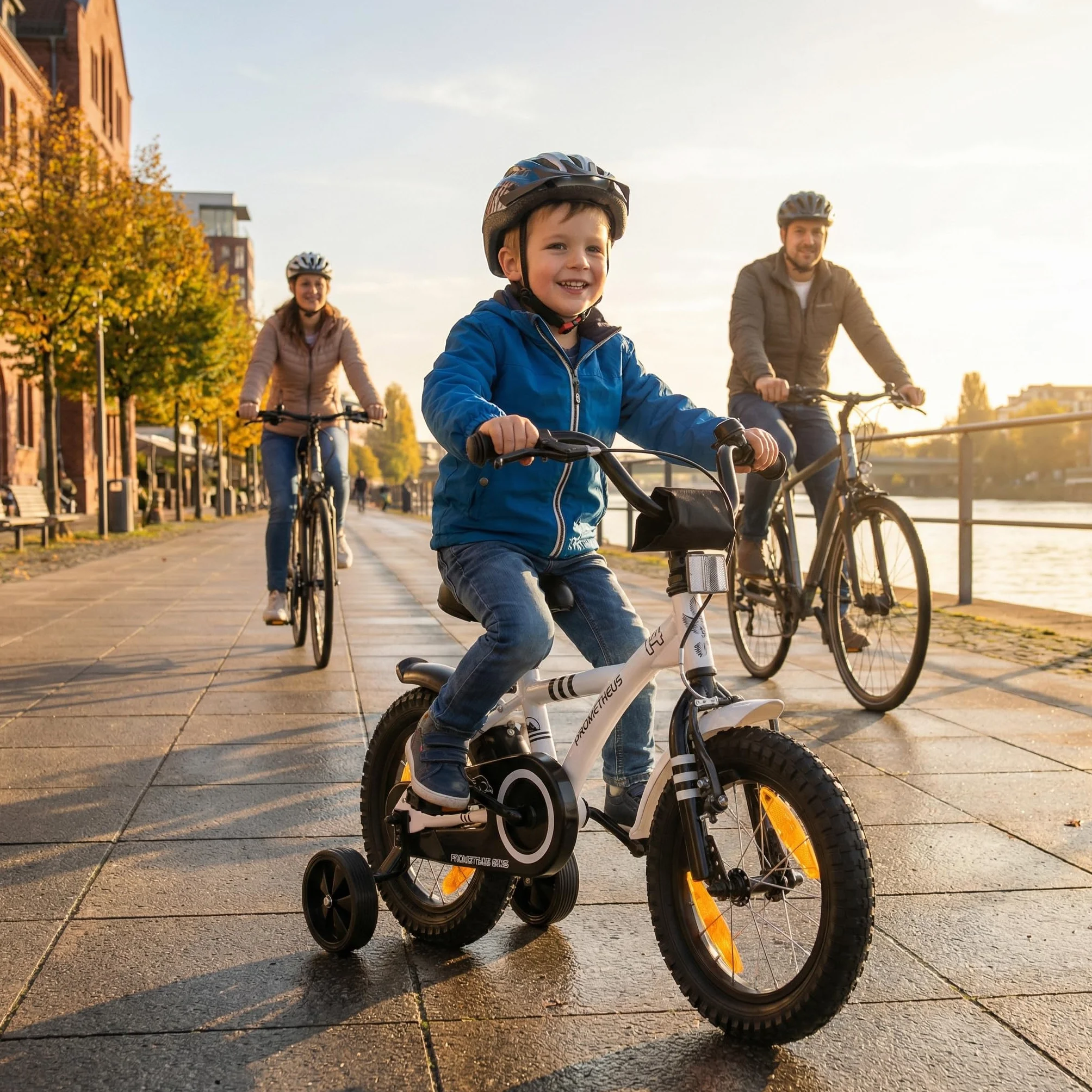 PROMETHEUS BICYCLES Rower dziecięcy 14 cali od 4 lat – rower dziecięcy, dla dziewcząt, chłopców, z kółkami podporowymi, hamulec nożny w kolorze białym
