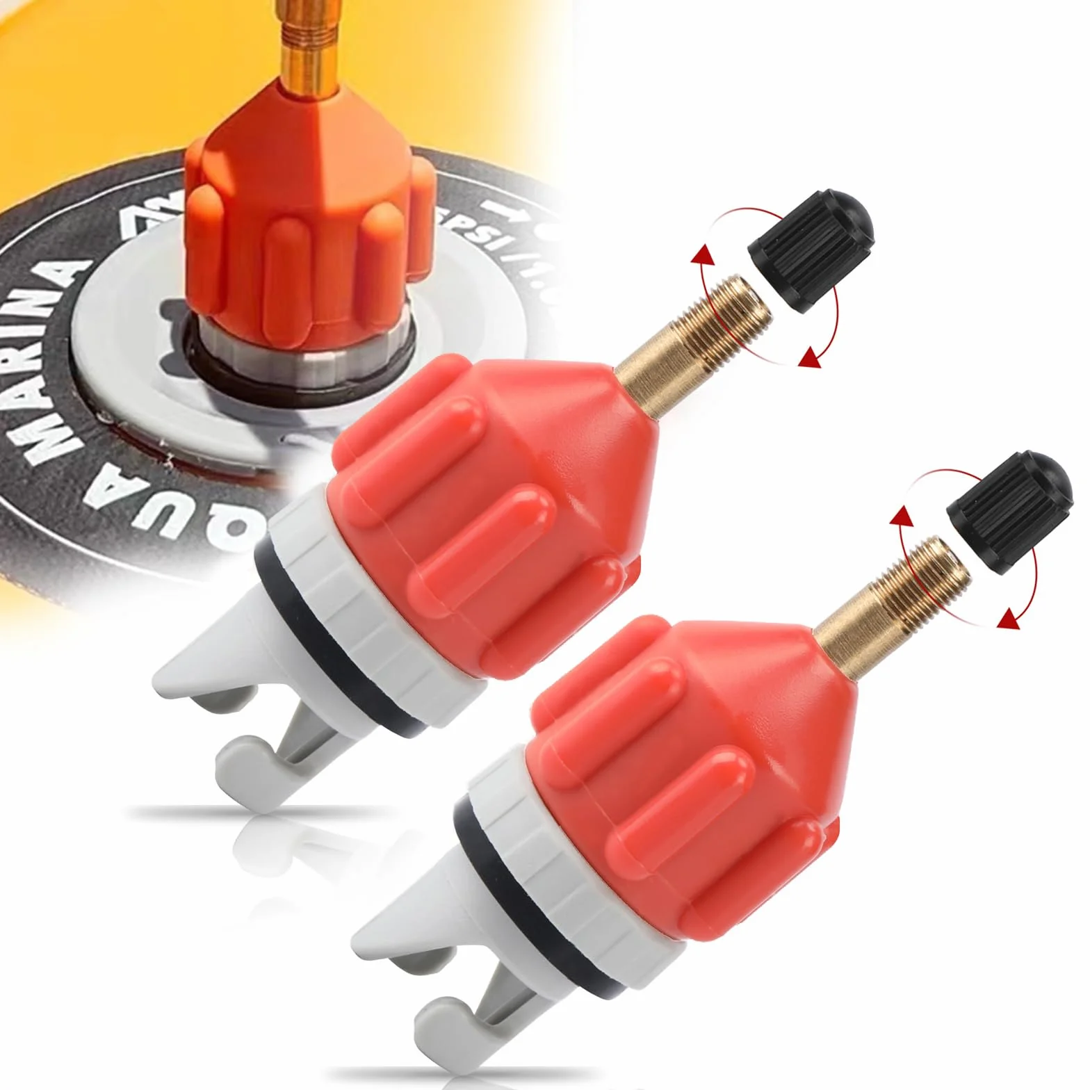 2 Sup Nadmuchiwany adapter pompy, adapter zaworu powietrznego do Sup Paddle Board Nadmuchiwany Kajak Kajak (Pomarańczowy)