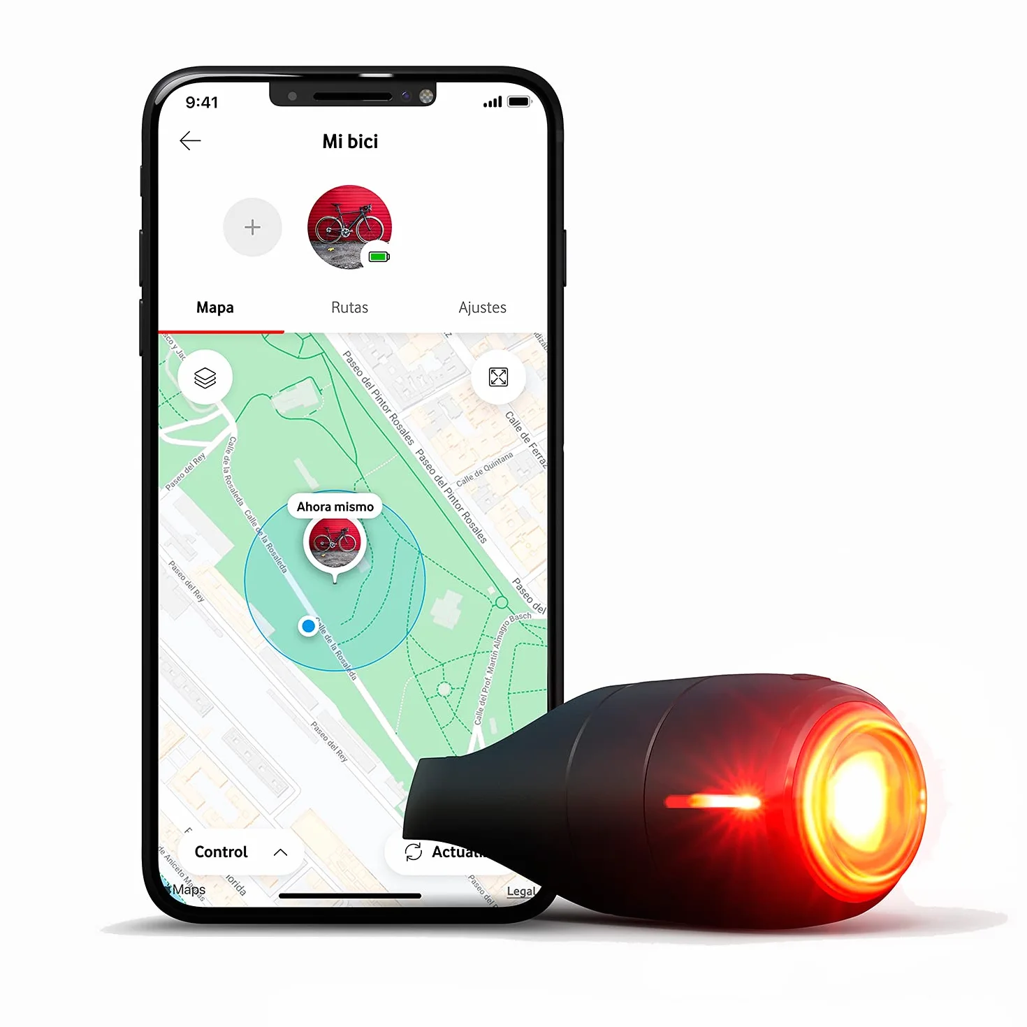 Vodafone Inteligentne tylne światło rowerowe, Curve Bike LightGPS Tracker - światło hamowania z lokalizatorem GPS, wykrywanie uderzeń i alarm bezpieczeństwa zawiera subskrypcję 6 miesięcy, czarny