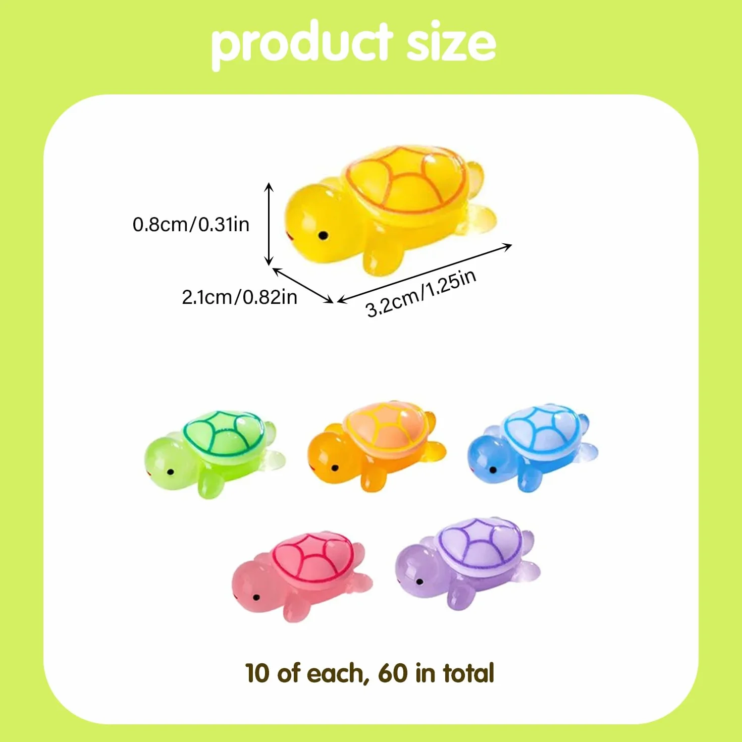 60 sztuk mini żółwi, świecące żółwie z żywicy 3,2 cm, mini świecące żółwie, miniaturowe figurki, mikro scenerie DIY, do ogrodu, akwarium, dekoracji domu