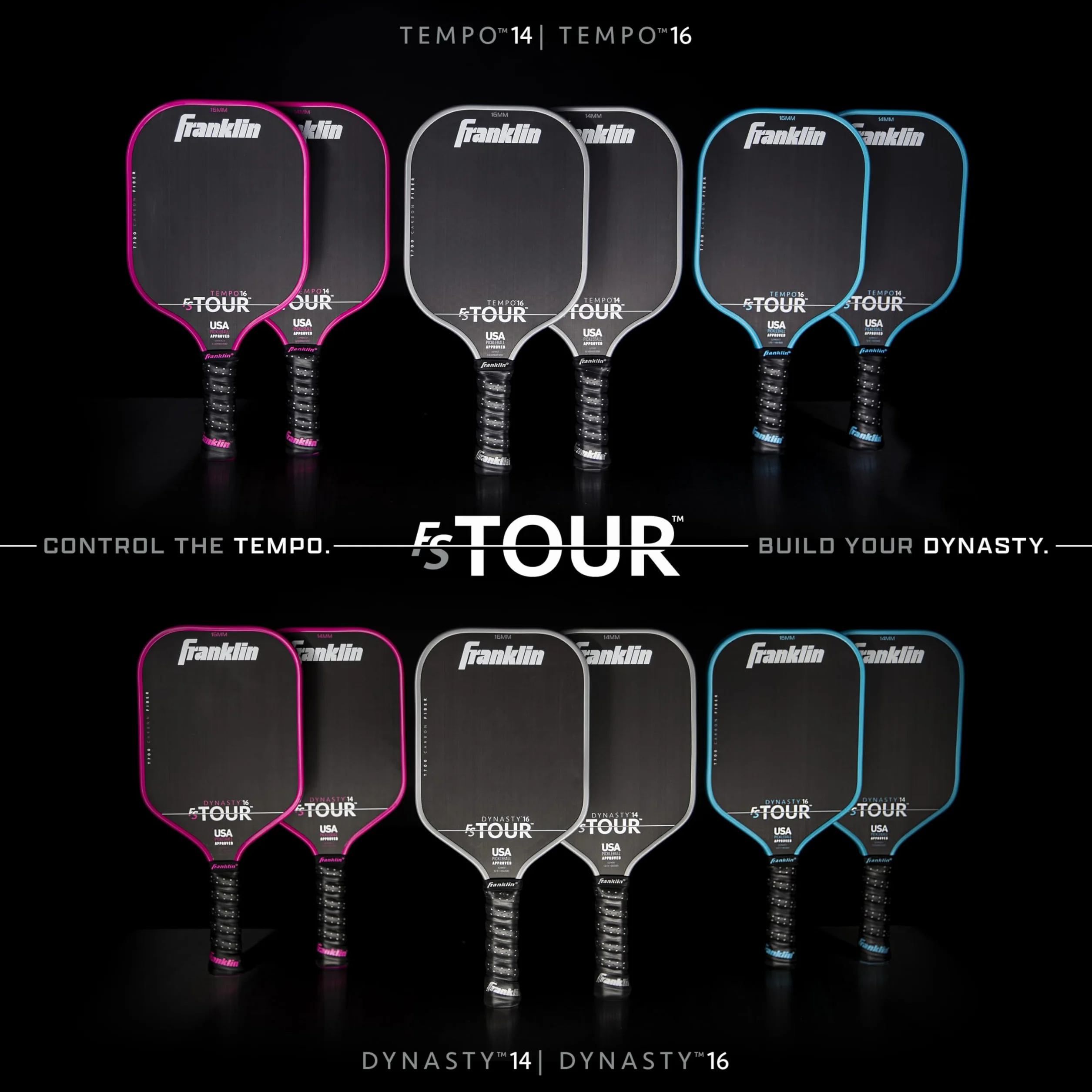 Franklin Sport Pro Pickleball wiosła, seria FS Tour z włókna węglowego, oficjalne wiosła USA Pickleball (USAPA), wiosło Dynasty Pro Player - rdzeń polimerowy 14 mm - szare