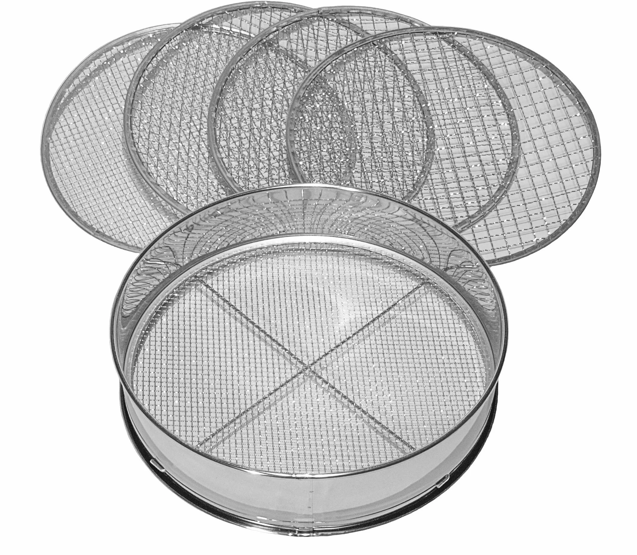Sitko ogrodowe 5000, 5 w 1, 5 wymiernych sitek Ø 3,5, 8, 10, 12 mm, do ziemi, kamieni, kompostu, chwastów, piasku, żwiru i nasion, 30 cm okrągłe, metalowe, odporne na rdzę