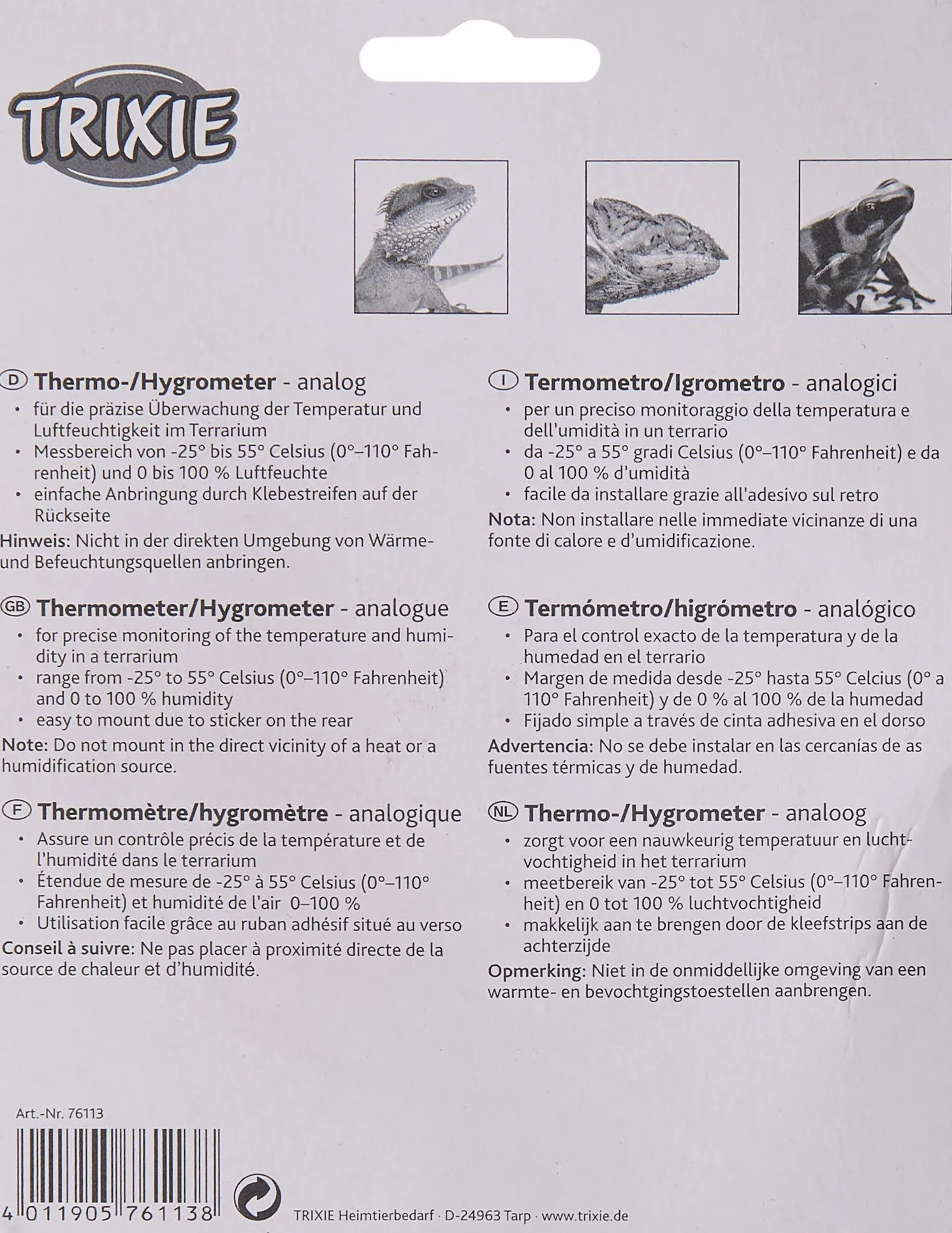 Trixie 76113 termo/higrometr, analogowy, 7,5 cm