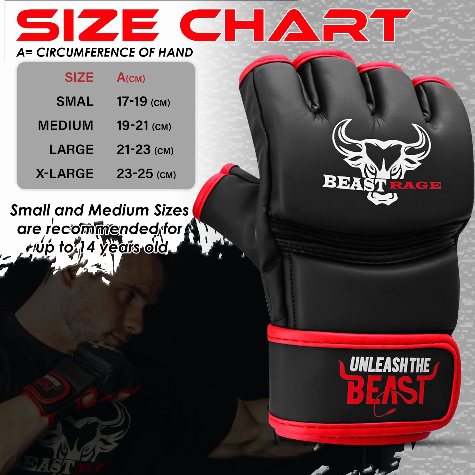 BEASTRAGE Rękawice MMA dla mężczyzn i kobiet, rękawice do sztuk walki, sparing, wentylowana dłoń, wegańska skóra, walka w klatce, muay thai, kickboxing, worek bokserski, kickboxing