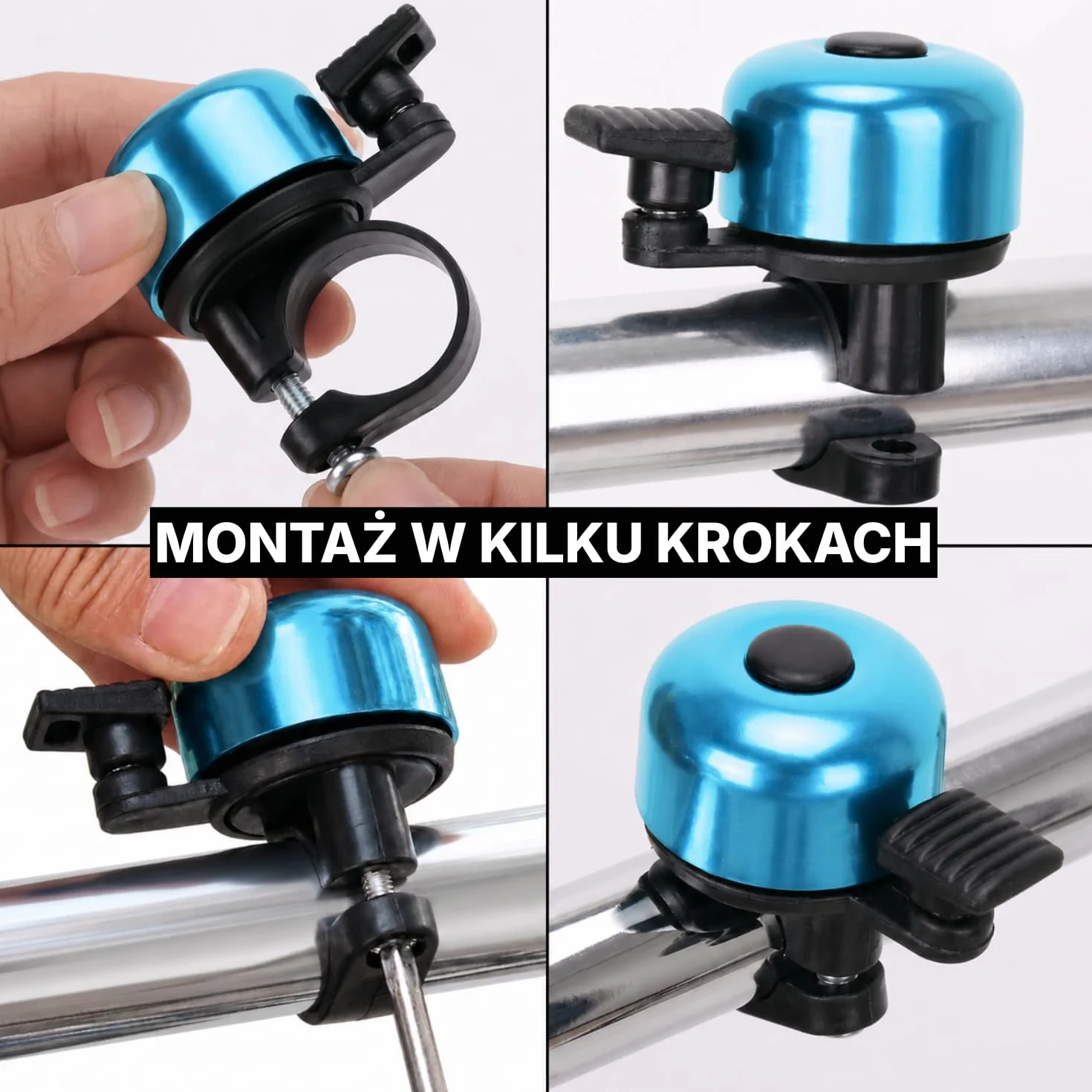 Dzwonek do Rowerów Szosowych i Górskich, Hulajnogi, MTB, BMX dla Dzieci, Dorosłych, Aluminiowy, Mini Rozmiar, Głośny Dźwięk, Rowerowy Klakson do Kierownicę o Średnicy 1,98-2,4 cm