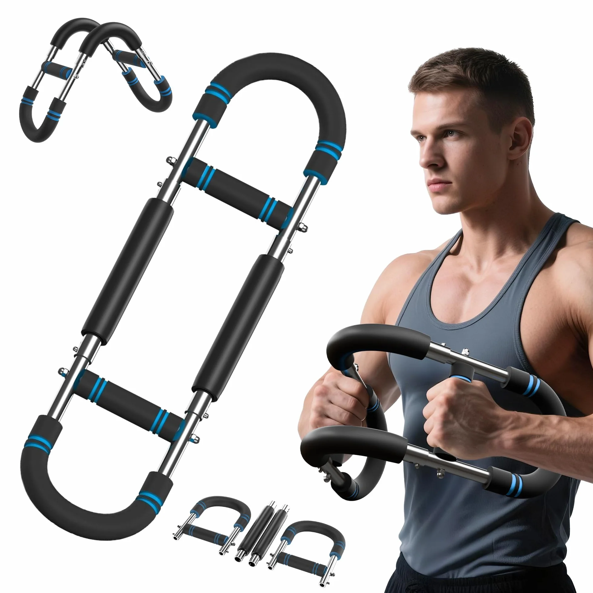 Twister - Trening Rąk, Regulowany Sprężynowy Drążek Treningowy z Oporem do Mięśni Klatki Piersiowej, Rąk, Barków i Przedramion, Przenośny Sprzęt Fitness Domowy, Trener Siły Górnej Części Ciała