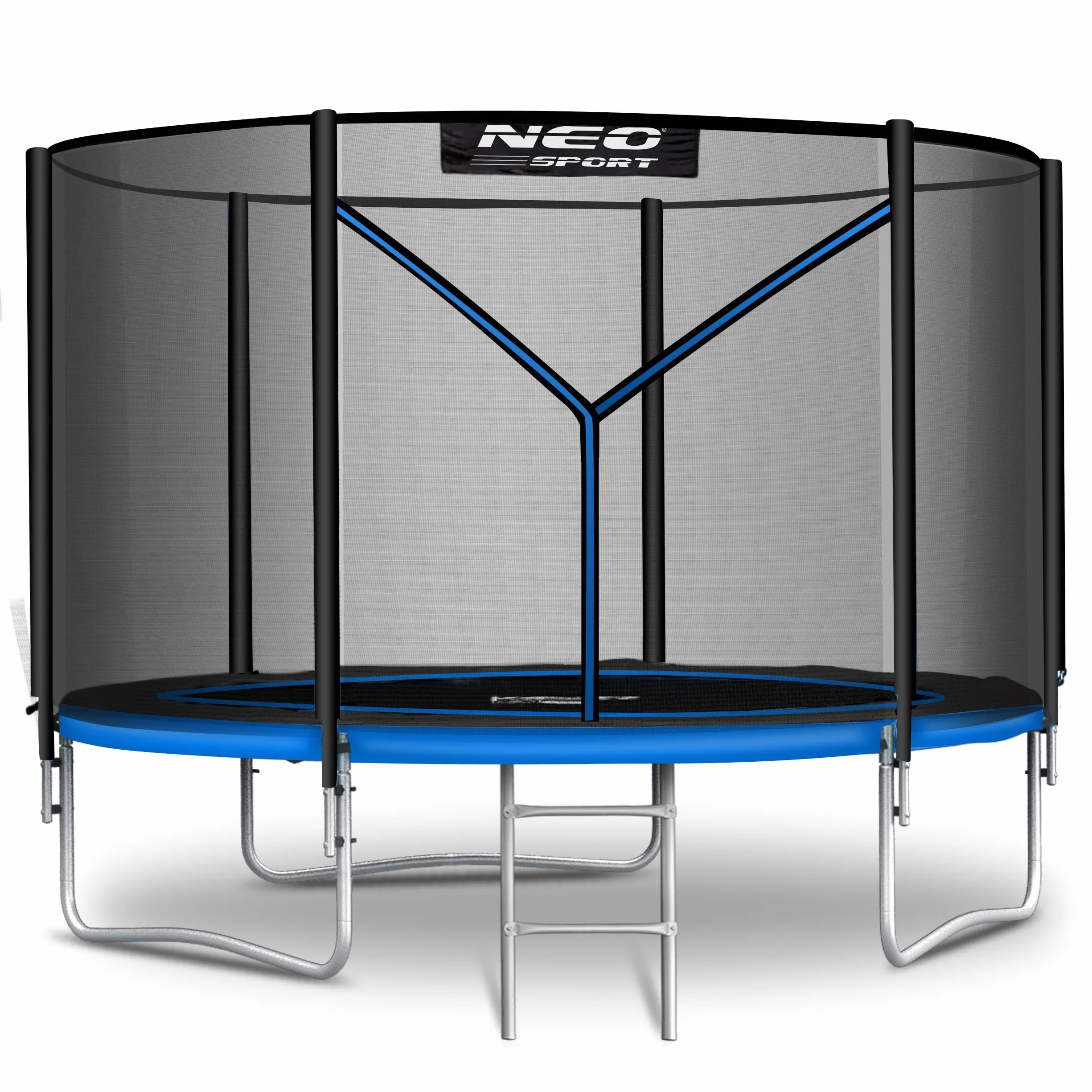 Neo-Sport Trampolina Ogrodowa Dla Dzieci Z Zewnętrzną Siatką Zabezpieczającą Drabinką 183 cm 6 ft Czarny Niebieski