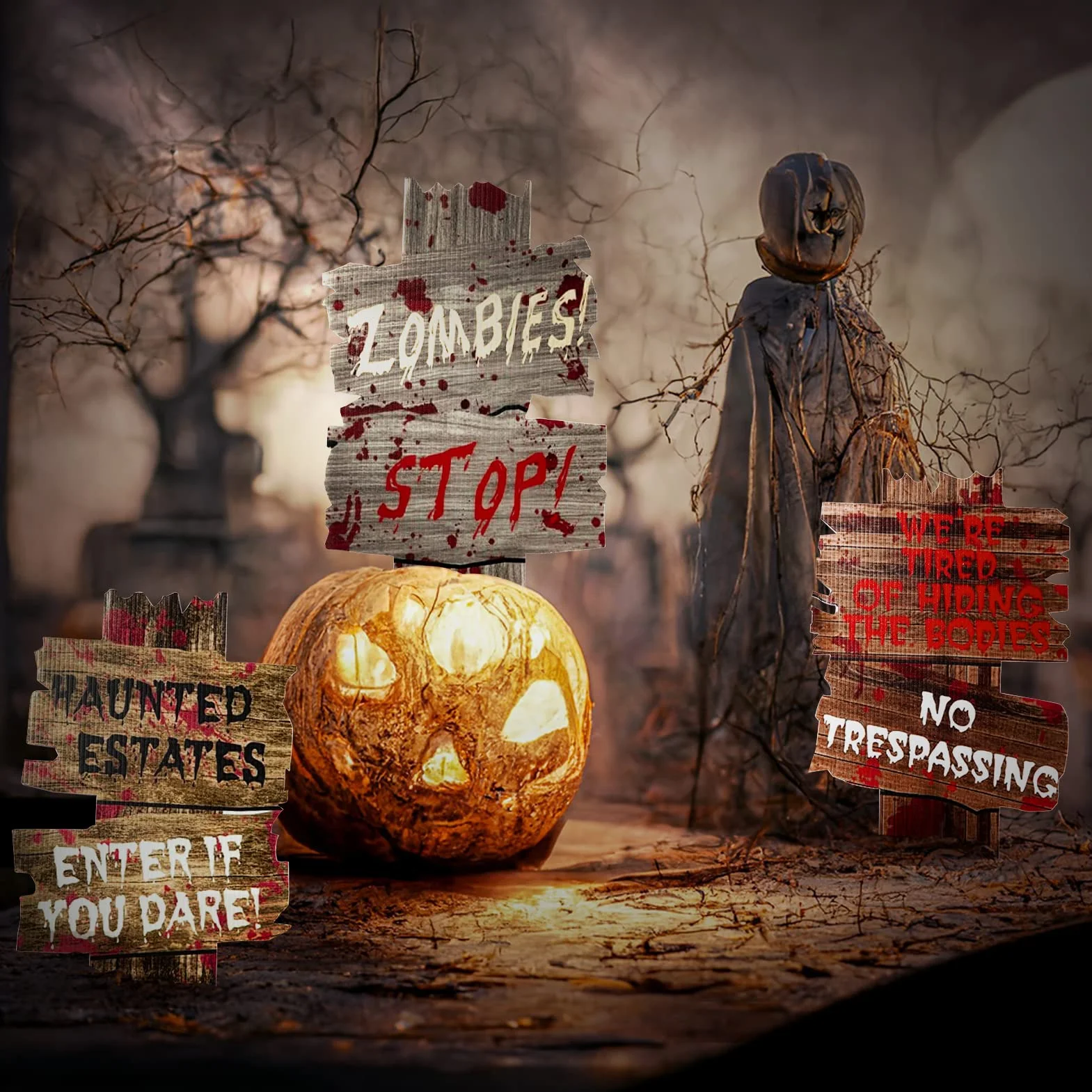 3 różne halloweenowe rekwizyty horroru impreza niebezpieczeństwo 'Keep Out' ogród przewodnik znak dekoracje podwórko cukierek lub psikus dekoracja na zewnątrz falista palik znaki uważaj ostrzeżenie typ 2