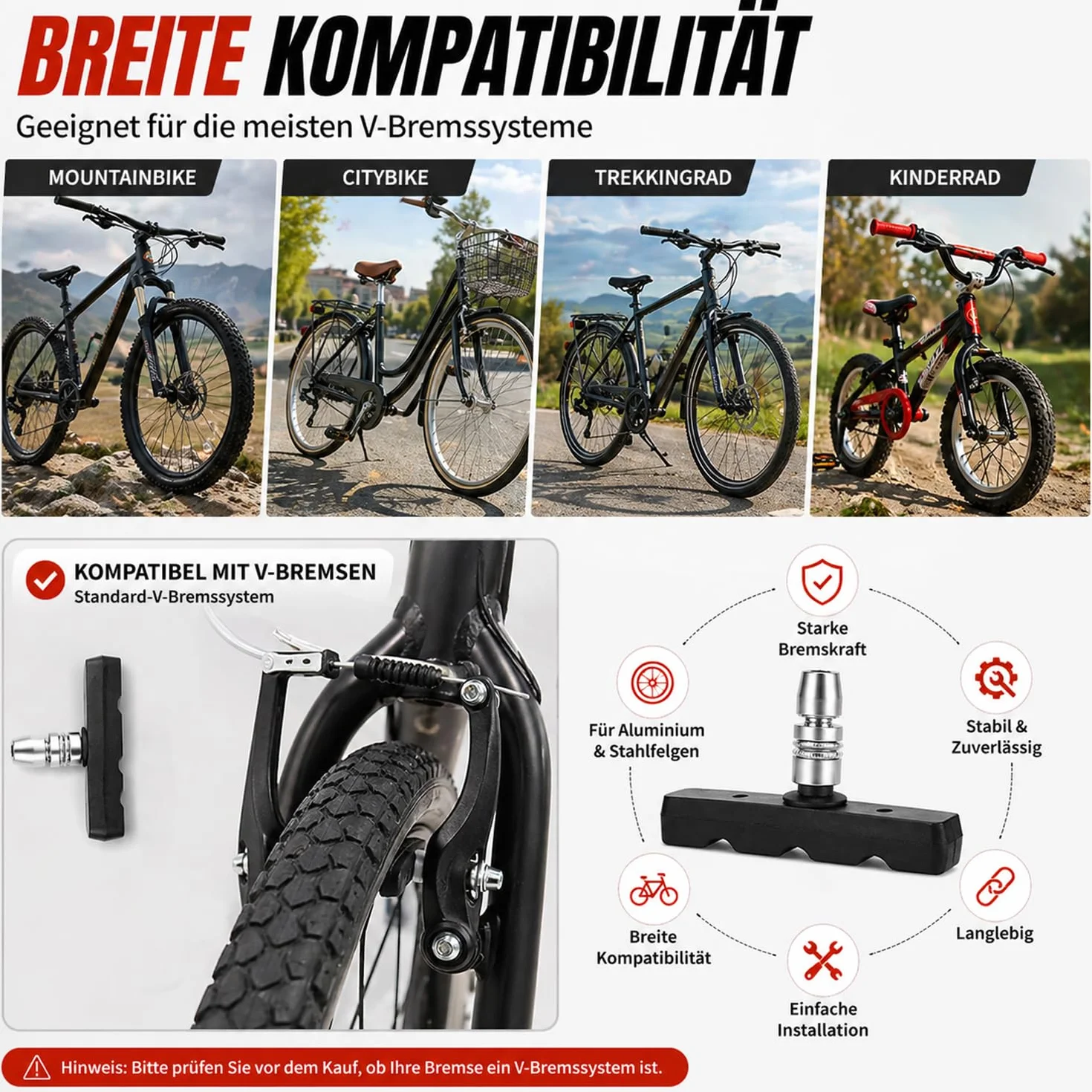 Klocki hamulcowe do roweru 70 mm V-Brake 4 sztuki