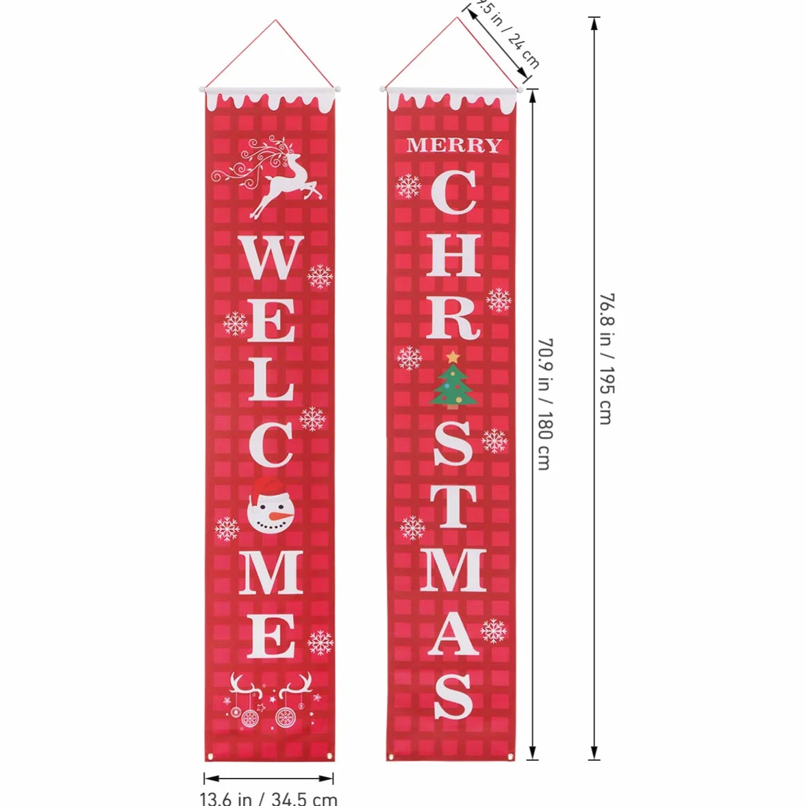2pcs Reusable Oxford Cloth Waterproof Welcome Christmas Porch Sign Photo Props Wall Decor for Home Party